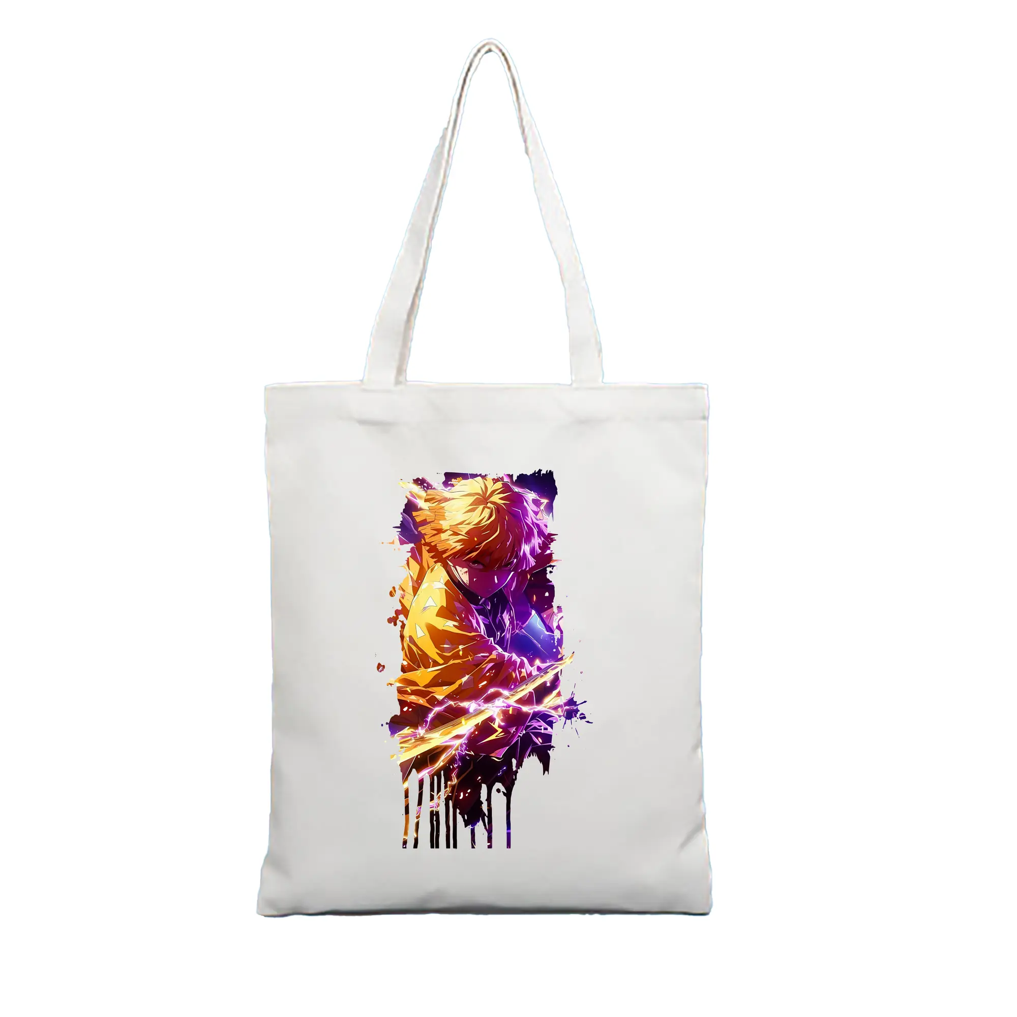 鬼滅の刃 グッズ,我妻 善逸 - 縦型キャンバス手提げバッグ（トートバッグ） ・ キャンバス素材 ・ ショッピング用 ・ 軽量 丈夫 お手入れ簡単