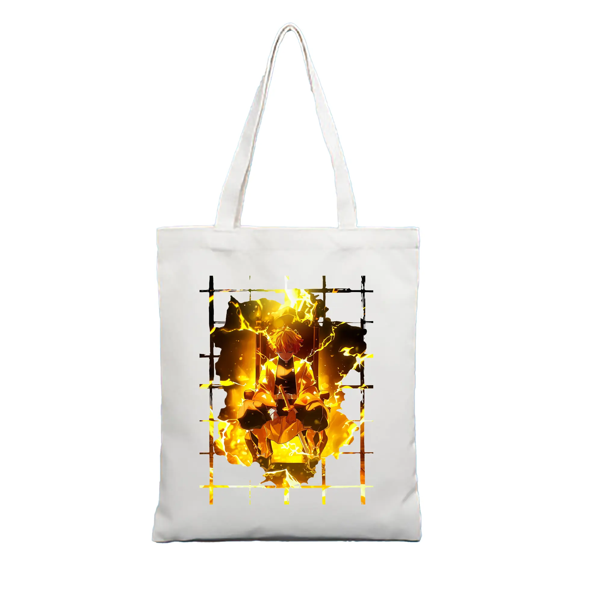 鬼滅の刃 グッズ,我妻 善逸 - 縦型キャンバス手提げバッグ（トートバッグ） ・ キャンバス素材 ・ ショッピング用 ・ 軽量 丈夫 お手入れ簡単