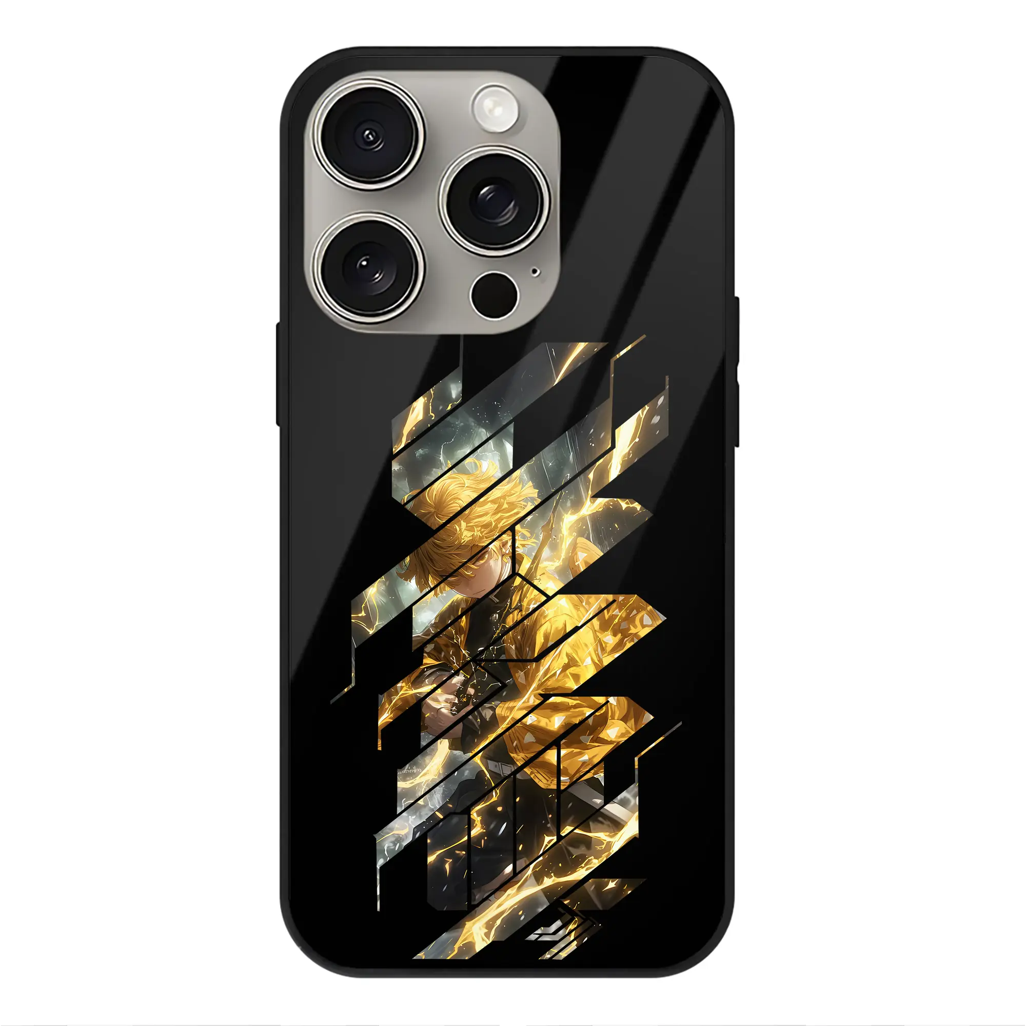 鬼滅の刃 グッズ,我妻 善逸 - IPhone15Pro対応 ・ スマホケース ・ 背面ガラス ・ TPU+強化ガラス ・ 耐衝撃 ・ 黄変防止 ・ ワイヤレス充電対応 ・ 3D立体ボタン