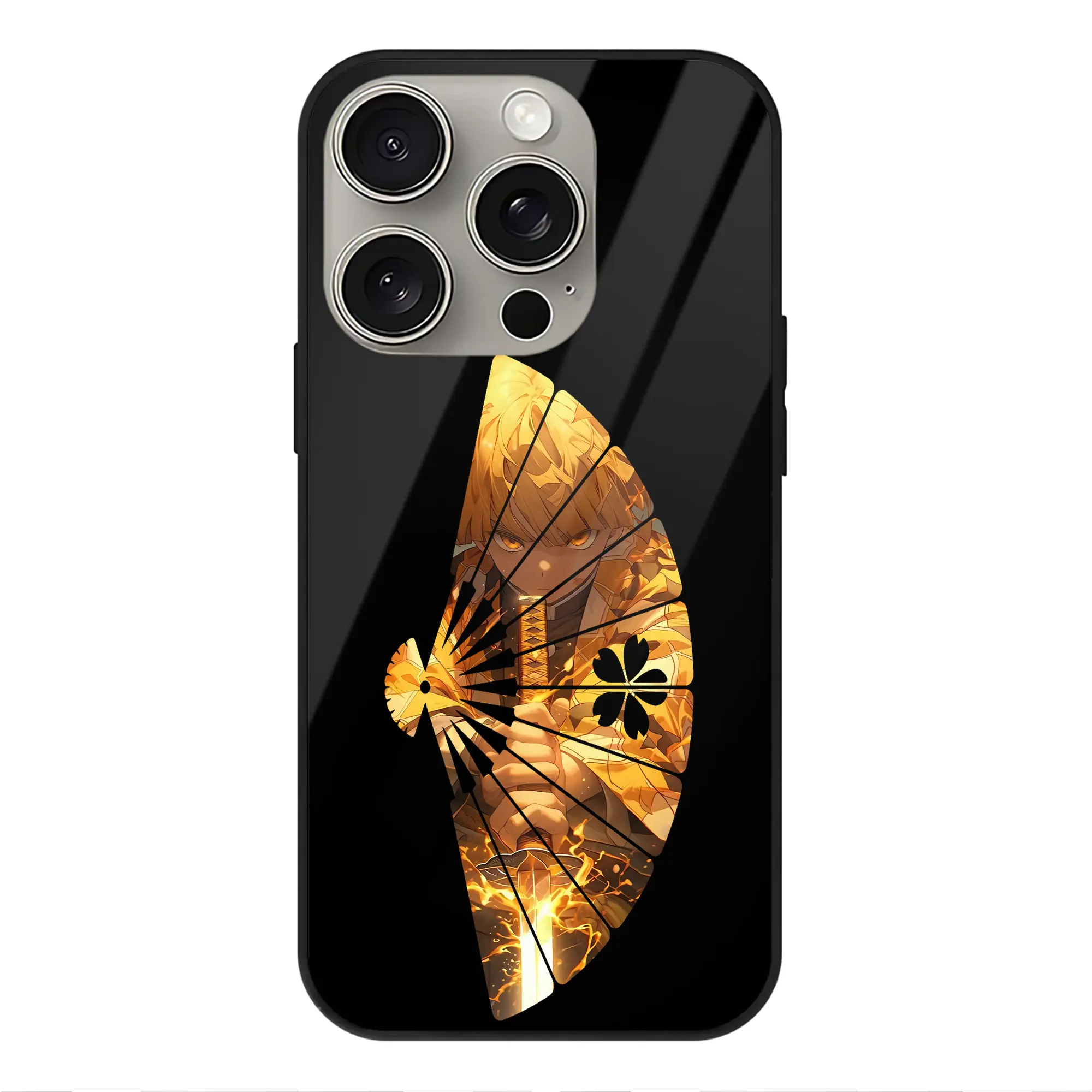 鬼滅の刃 グッズ,我妻 善逸 - IPhone15Pro対応 ・ スマホケース ・ 背面ガラス ・ TPU+強化ガラス ・ 耐衝撃 ・ 黄変防止 ・ ワイヤレス充電対応 ・ 3D立体ボタン