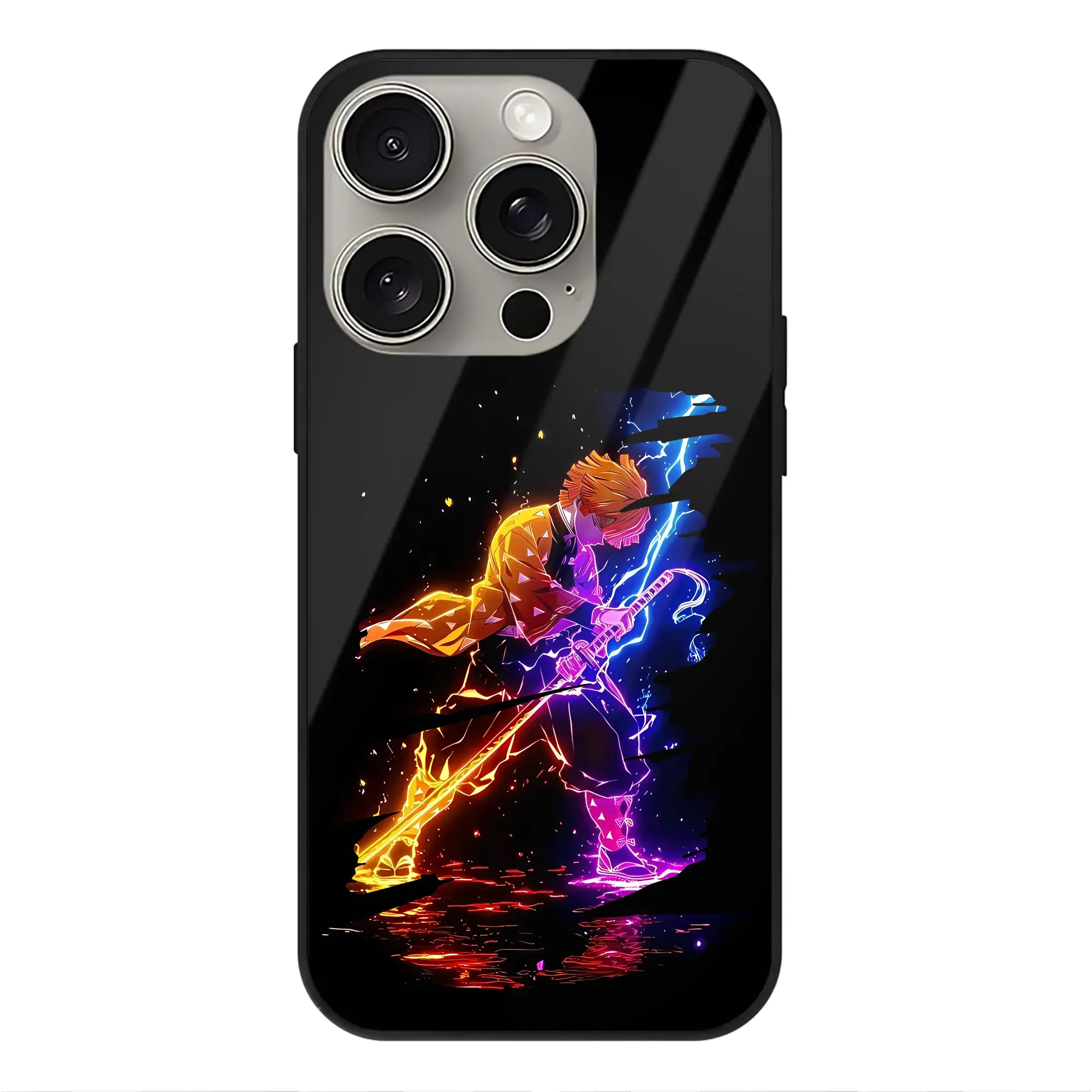 鬼滅の刃 グッズ,我妻 善逸 - IPhone15Pro対応 ・ スマホケース ・ 背面ガラス ・ TPU+強化ガラス ・ 耐衝撃 ・ 黄変防止 ・ ワイヤレス充電対応 ・ 3D立体ボタン