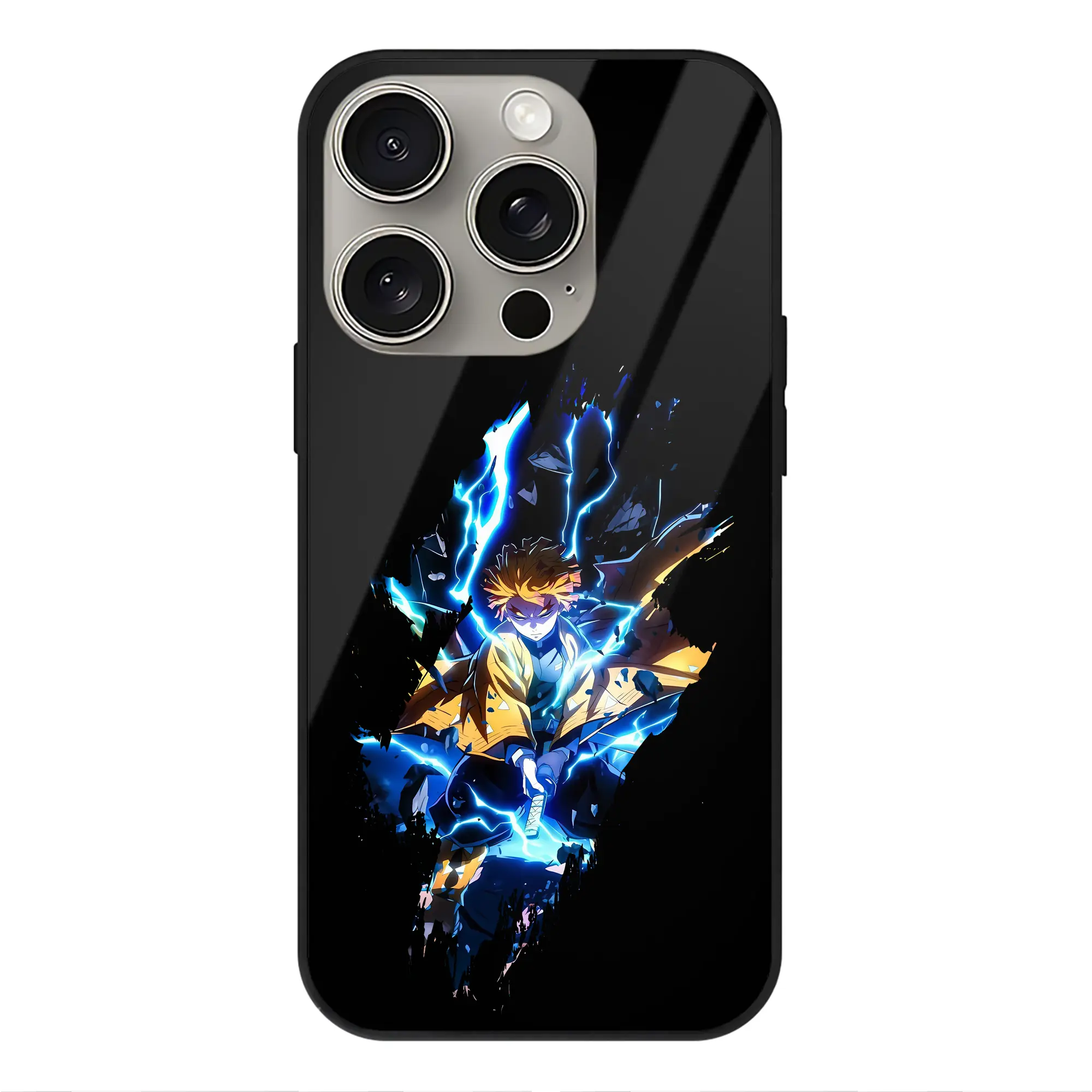 鬼滅の刃 グッズ,我妻 善逸 - IPhone15Pro対応 ・ スマホケース ・ 背面ガラス ・ TPU+強化ガラス ・ 耐衝撃 ・ 黄変防止 ・ ワイヤレス充電対応 ・ 3D立体ボタン