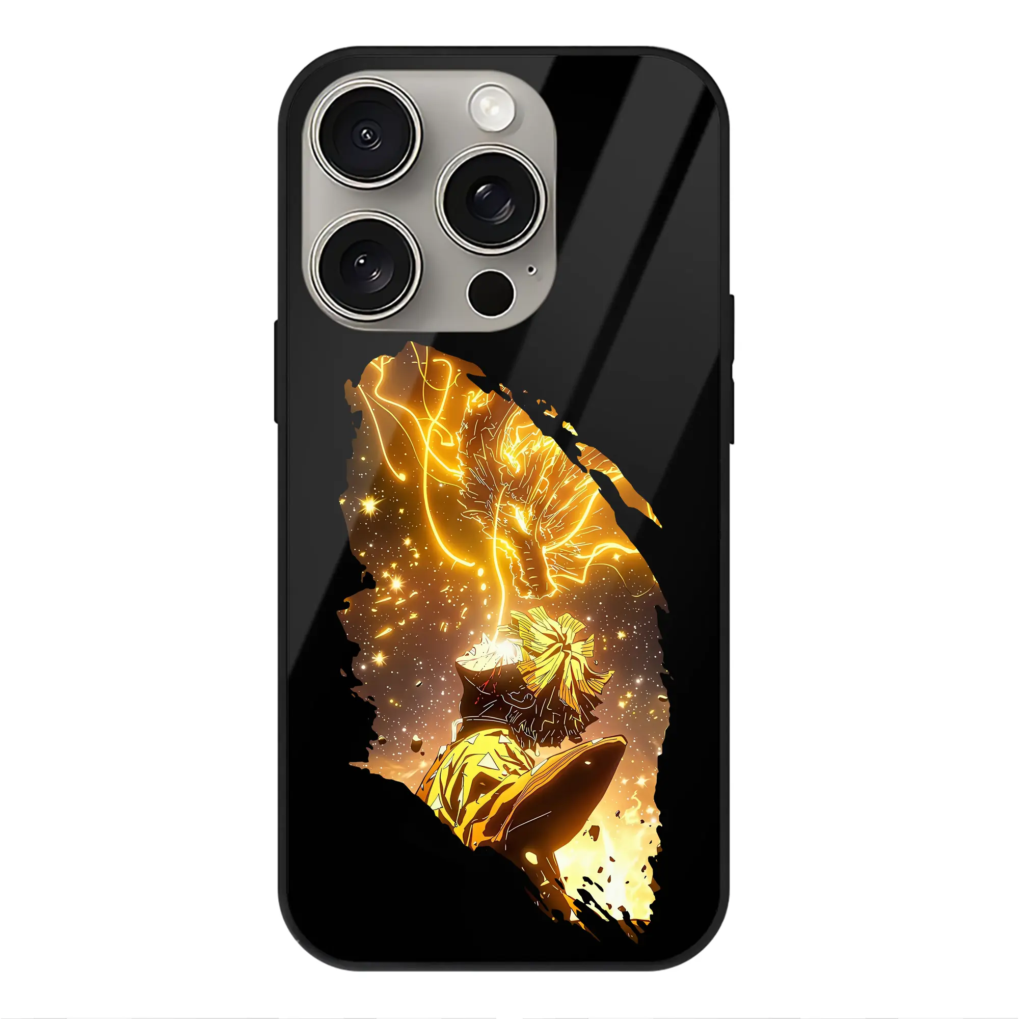 鬼滅の刃 グッズ,我妻 善逸 - IPhone15Pro対応 ・ スマホケース ・ 背面ガラス ・ TPU+強化ガラス ・ 耐衝撃 ・ 黄変防止 ・ ワイヤレス充電対応 ・ 3D立体ボタン