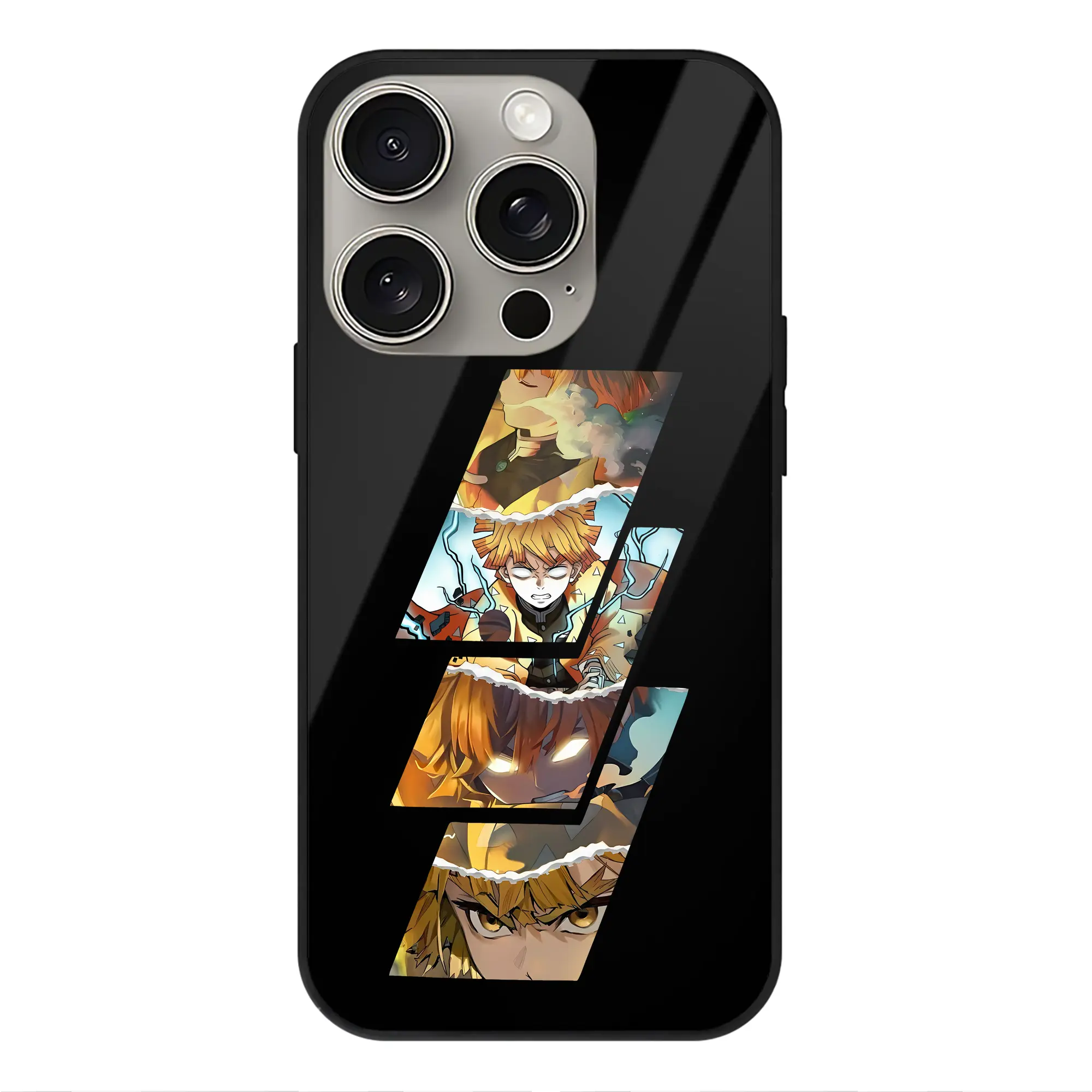 鬼滅の刃 グッズ,我妻 善逸 - IPhone15Pro対応 ・ スマホケース ・ 背面ガラス ・ TPU+強化ガラス ・ 耐衝撃 ・ 黄変防止 ・ ワイヤレス充電対応 ・ 3D立体ボタン