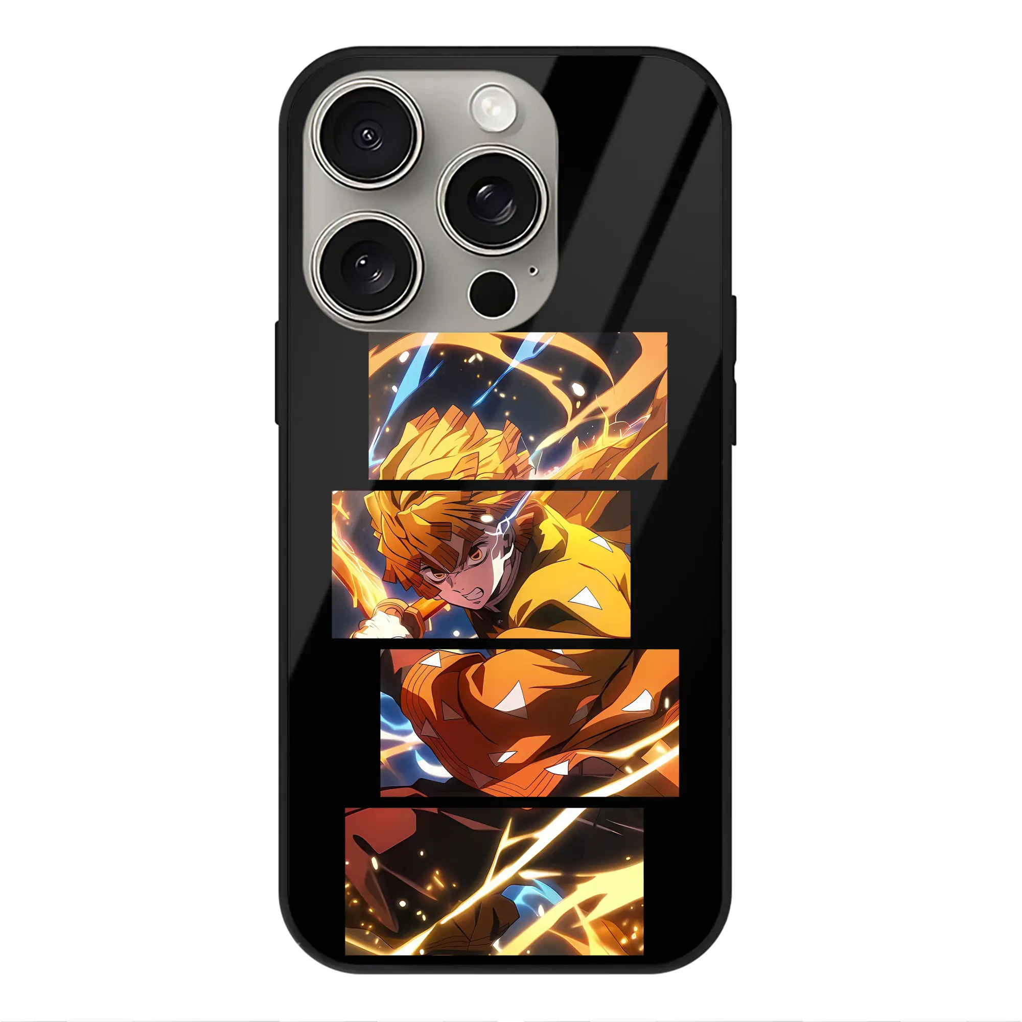 鬼滅の刃 グッズ,我妻 善逸 - IPhone15Pro対応 ・ スマホケース ・ 背面ガラス ・ TPU+強化ガラス ・ 耐衝撃 ・ 黄変防止 ・ ワイヤレス充電対応 ・ 3D立体ボタン