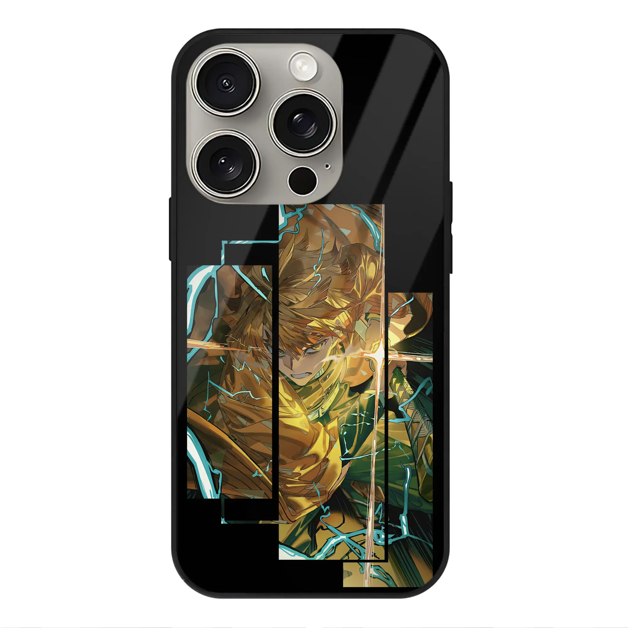 鬼滅の刃 グッズ,我妻 善逸 - IPhone15Pro対応 ・ スマホケース ・ 背面ガラス ・ TPU+強化ガラス ・ 耐衝撃 ・ 黄変防止 ・ ワイヤレス充電対応 ・ 3D立体ボタン