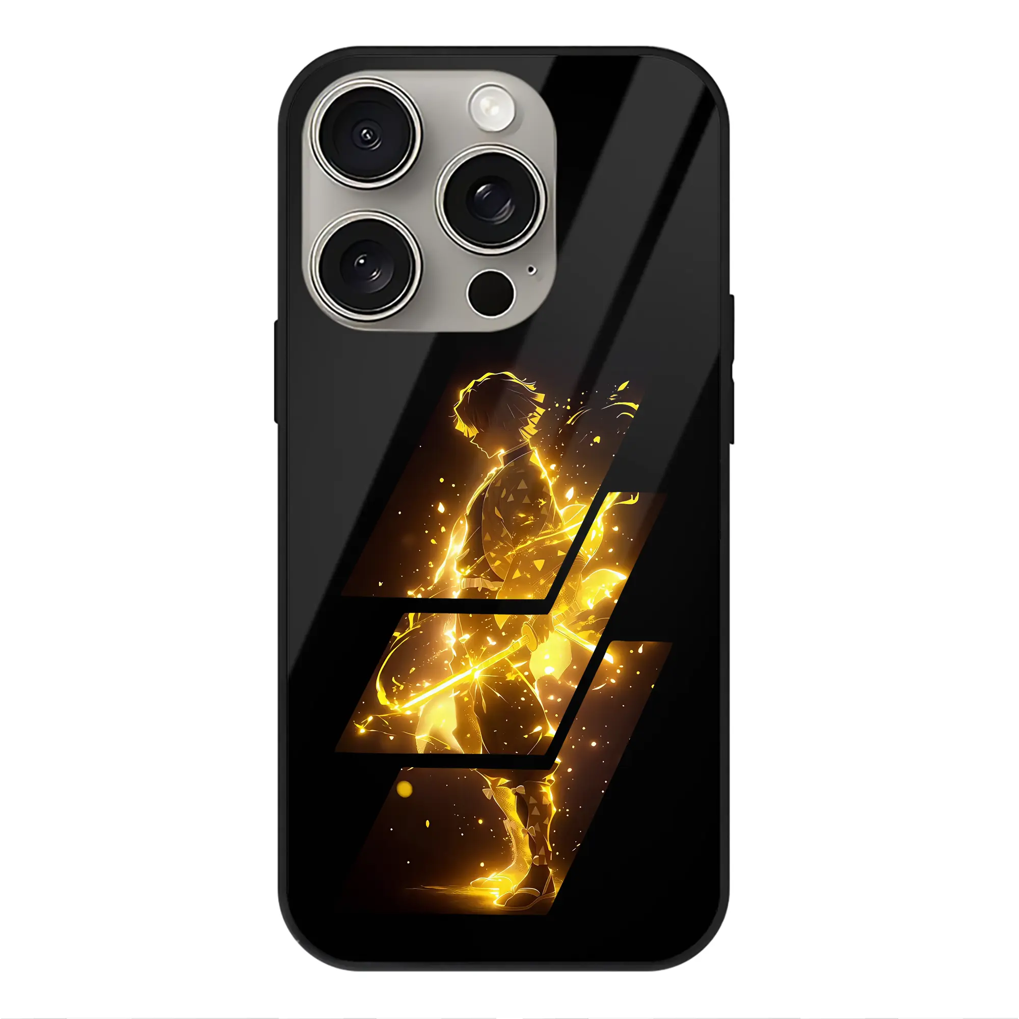 鬼滅の刃 グッズ,我妻 善逸 - IPhone15Pro対応 ・ スマホケース ・ 背面ガラス ・ TPU+強化ガラス ・ 耐衝撃 ・ 黄変防止 ・ ワイヤレス充電対応 ・ 3D立体ボタン