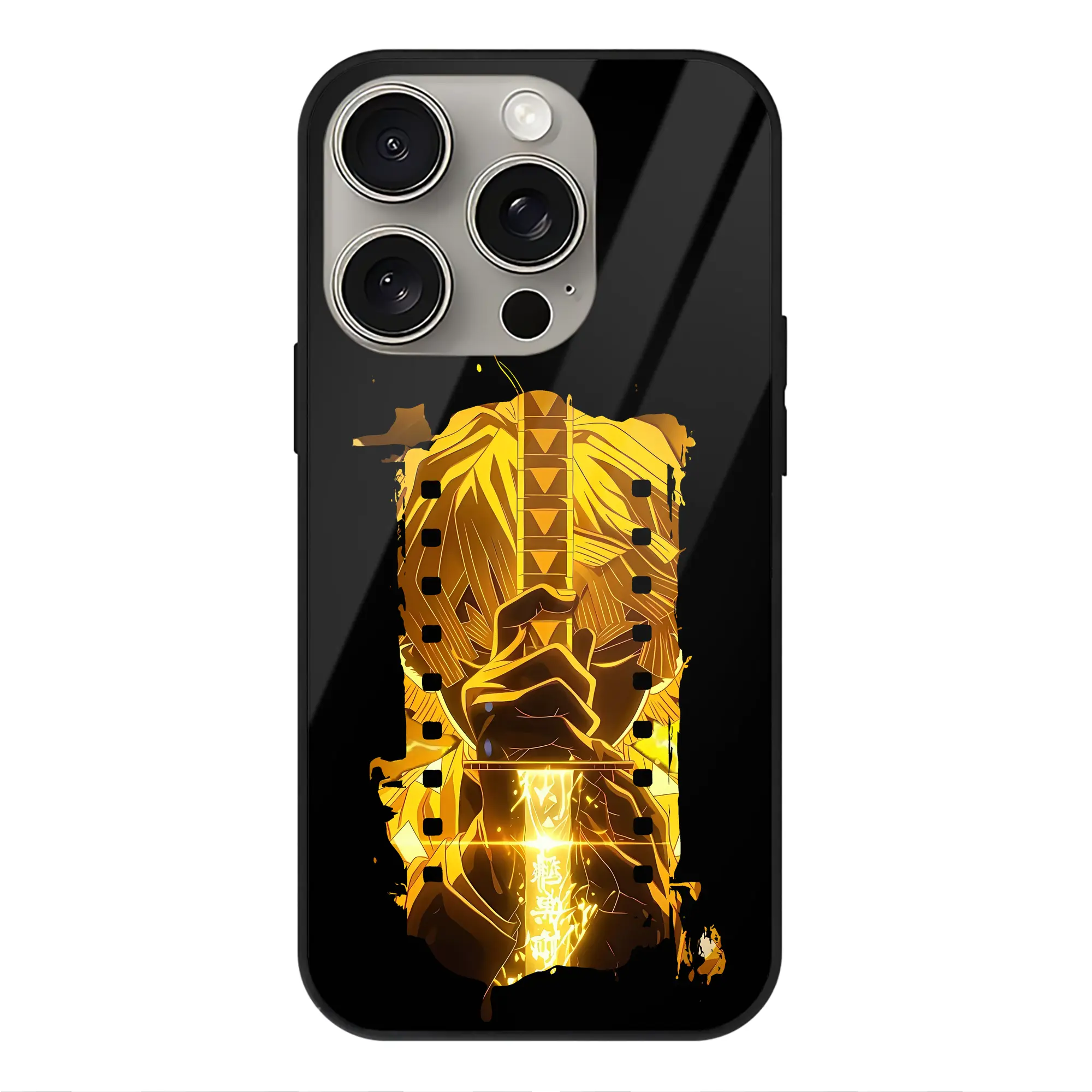 鬼滅の刃 グッズ,我妻 善逸 - IPhone15Pro対応 ・ スマホケース ・ 背面ガラス ・ TPU+強化ガラス ・ 耐衝撃 ・ 黄変防止 ・ ワイヤレス充電対応 ・ 3D立体ボタン