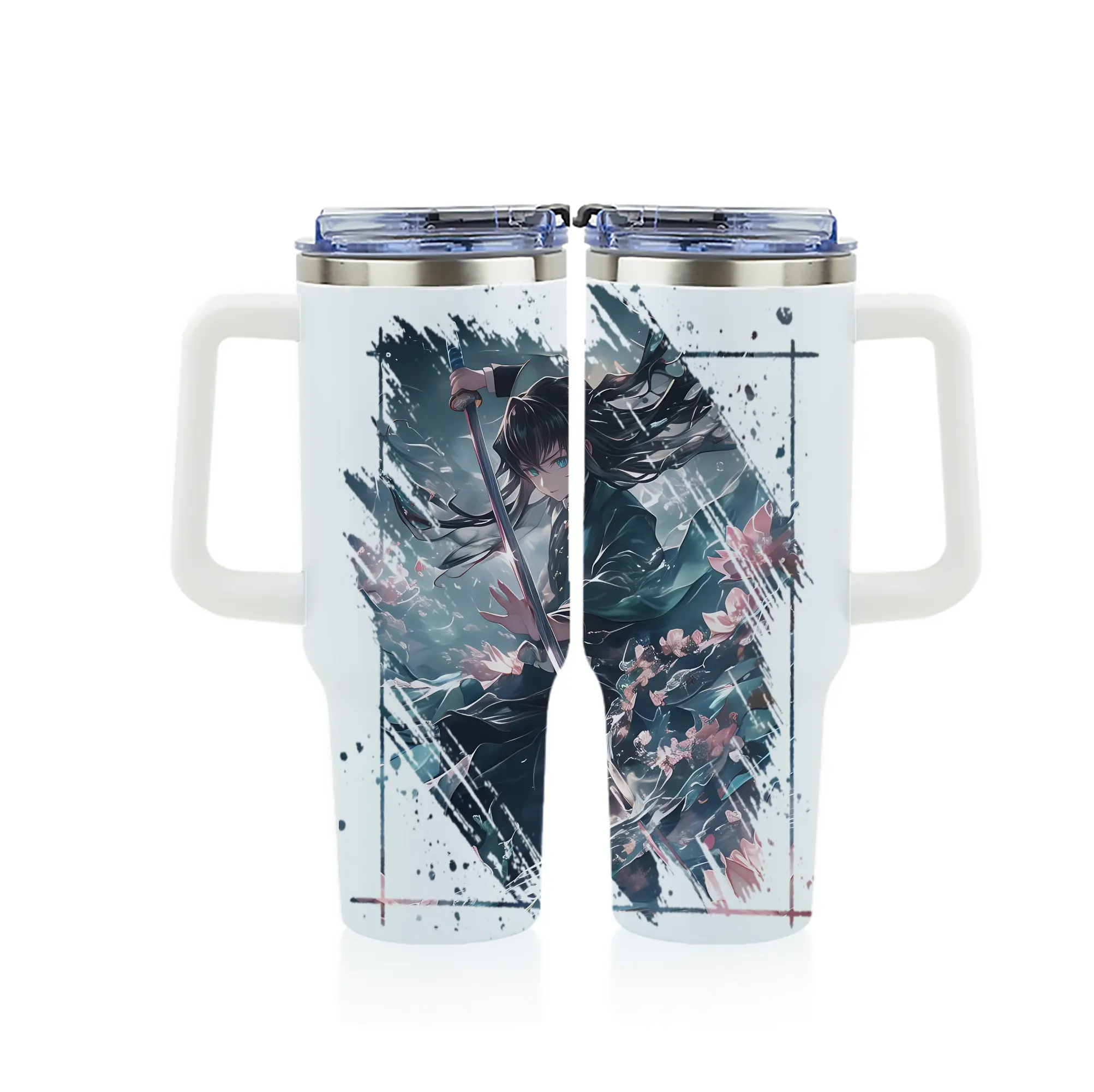 鬼滅の刃 グッズ,時透 無一郎 - 1200mL フルプリント車用タンブラー ・ 304ステンレス 内側 ・ 201ステンレス 外側 ・ 保温 保冷 ・ 通勤 ドライブ アウトドア用