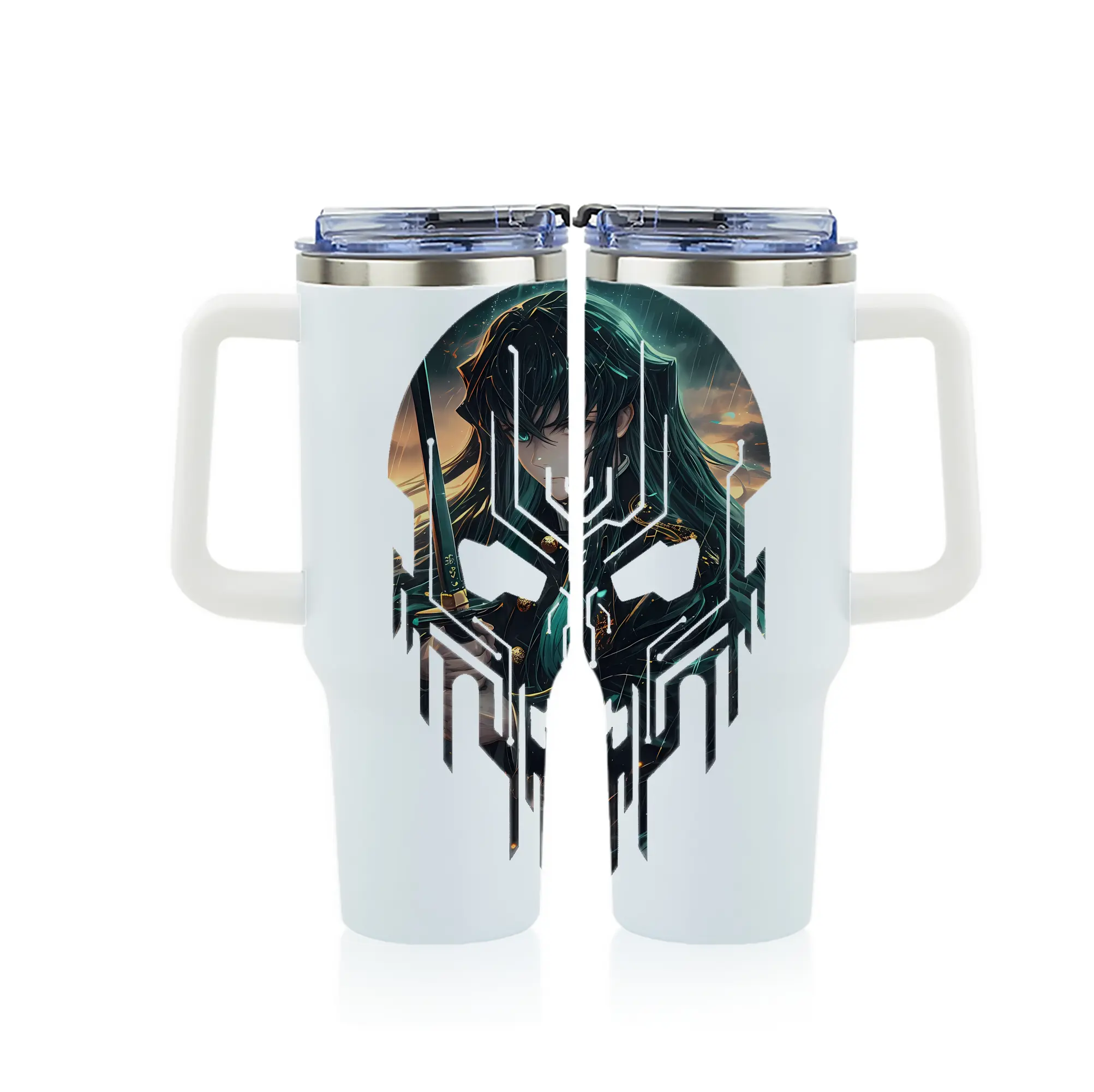 鬼滅の刃 グッズ,時透 無一郎 - 1200mL フルプリント車用タンブラー ・ 304ステンレス 内側 ・ 201ステンレス 外側 ・ 保温 保冷 ・ 通勤 ドライブ アウトドア用