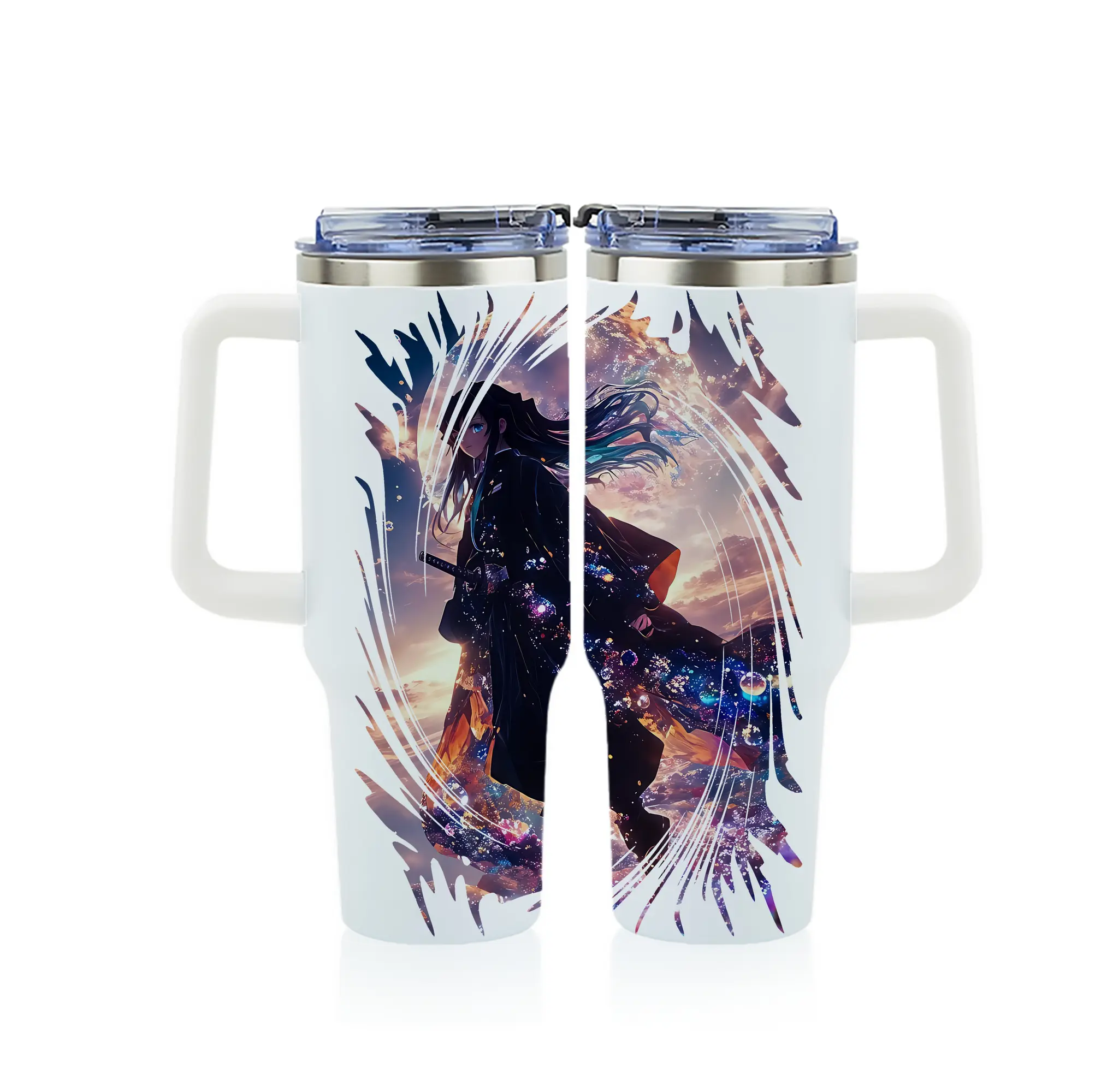 鬼滅の刃 グッズ,時透 無一郎 - 1200mL フルプリント車用タンブラー ・ 304ステンレス 内側 ・ 201ステンレス 外側 ・ 保温 保冷 ・ 通勤 ドライブ アウトドア用