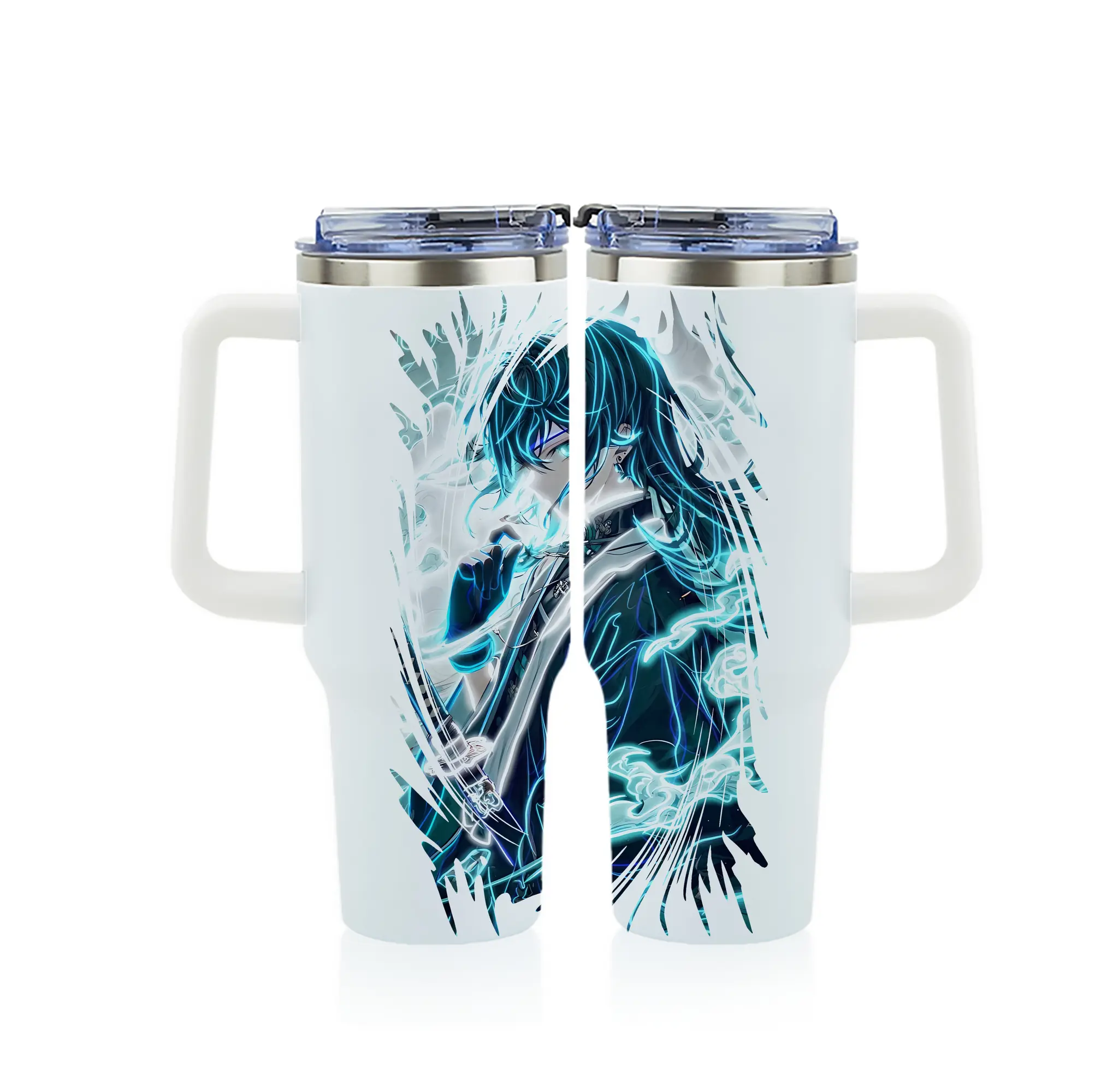 鬼滅の刃 グッズ,時透 無一郎 - 1200mL フルプリント車用タンブラー ・ 304ステンレス 内側 ・ 201ステンレス 外側 ・ 保温 保冷 ・ 通勤 ドライブ アウトドア用