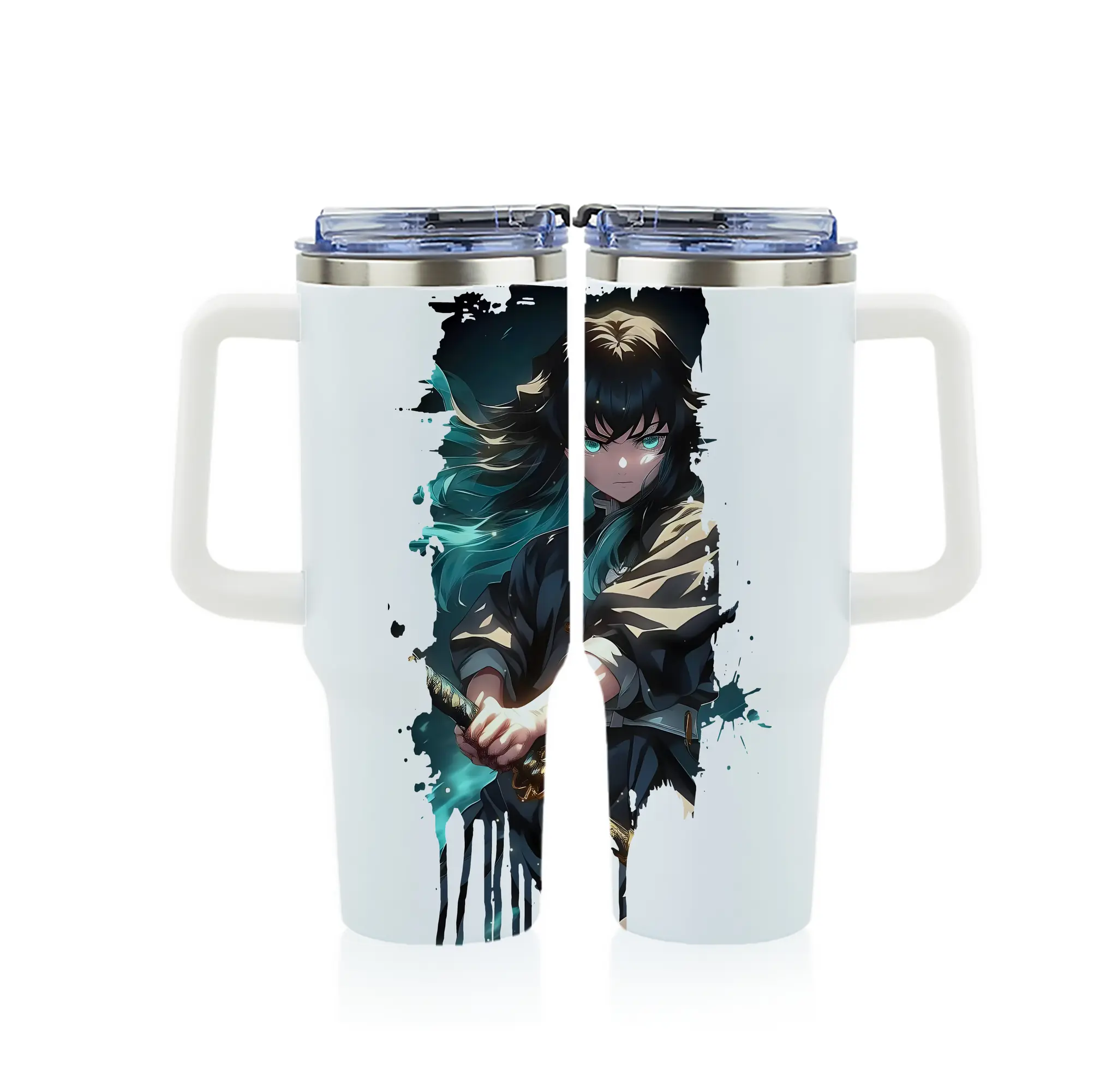 鬼滅の刃 グッズ,時透 無一郎 - 1200mL フルプリント車用タンブラー ・ 304ステンレス 内側 ・ 201ステンレス 外側 ・ 保温 保冷 ・ 通勤 ドライブ アウトドア用