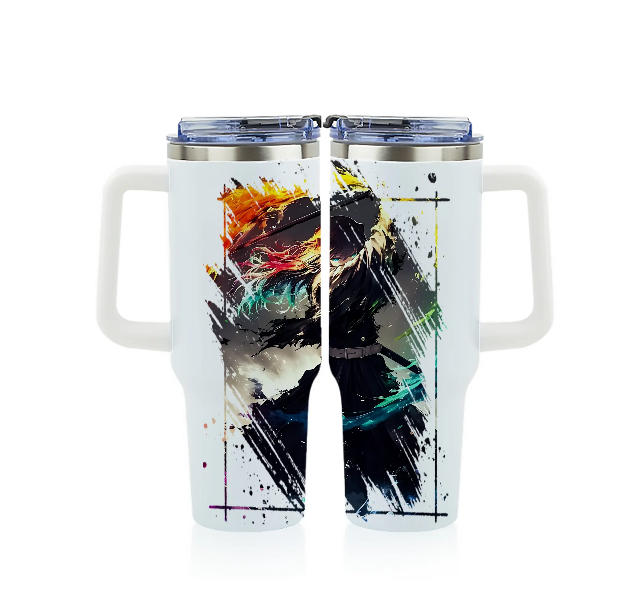 鬼滅の刃 グッズ,時透 無一郎 - 1200mL フルプリント車用タンブラー ・ 304ステンレス 内側 ・ 201ステンレス 外側 ・ 保温 保冷 ・ 通勤 ドライブ アウトドア用