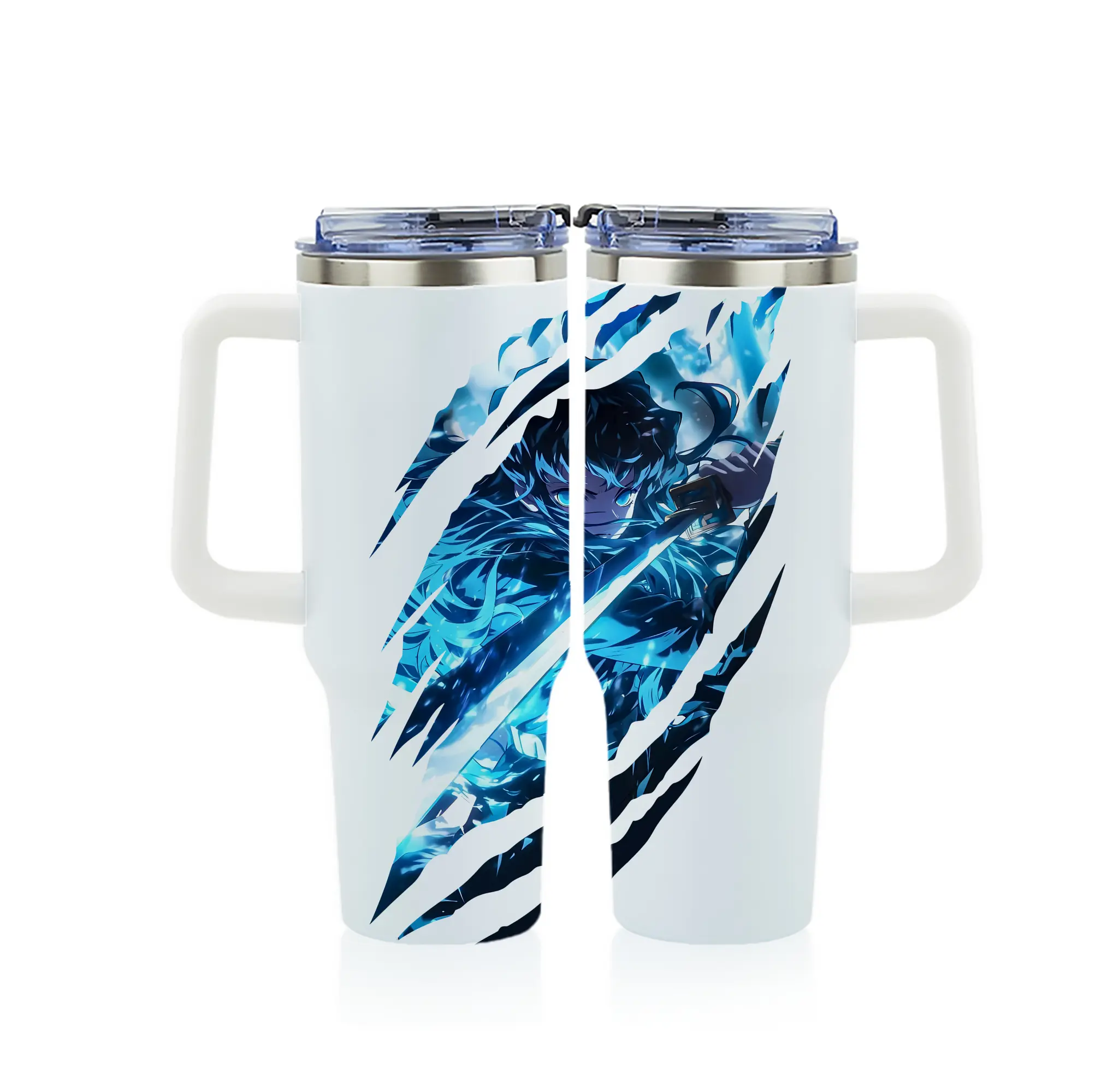 鬼滅の刃 グッズ,時透 無一郎 - 1200mL フルプリント車用タンブラー ・ 304ステンレス 内側 ・ 201ステンレス 外側 ・ 保温 保冷 ・ 通勤 ドライブ アウトドア用