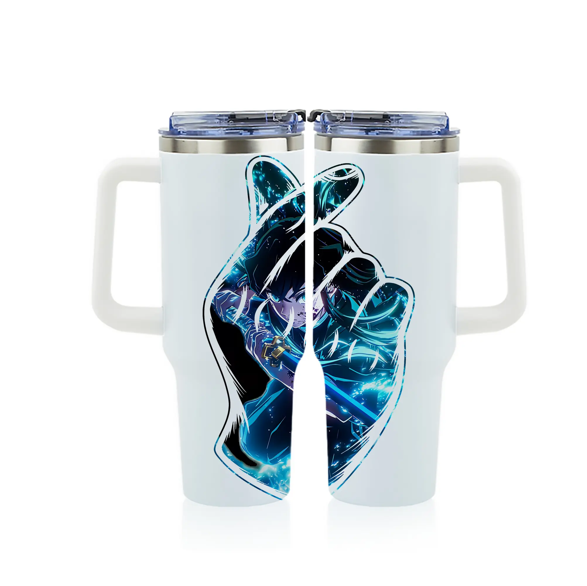 鬼滅の刃 グッズ,時透 無一郎 - 1200mL フルプリント車用タンブラー ・ 304ステンレス 内側 ・ 201ステンレス 外側 ・ 保温 保冷 ・ 通勤 ドライブ アウトドア用