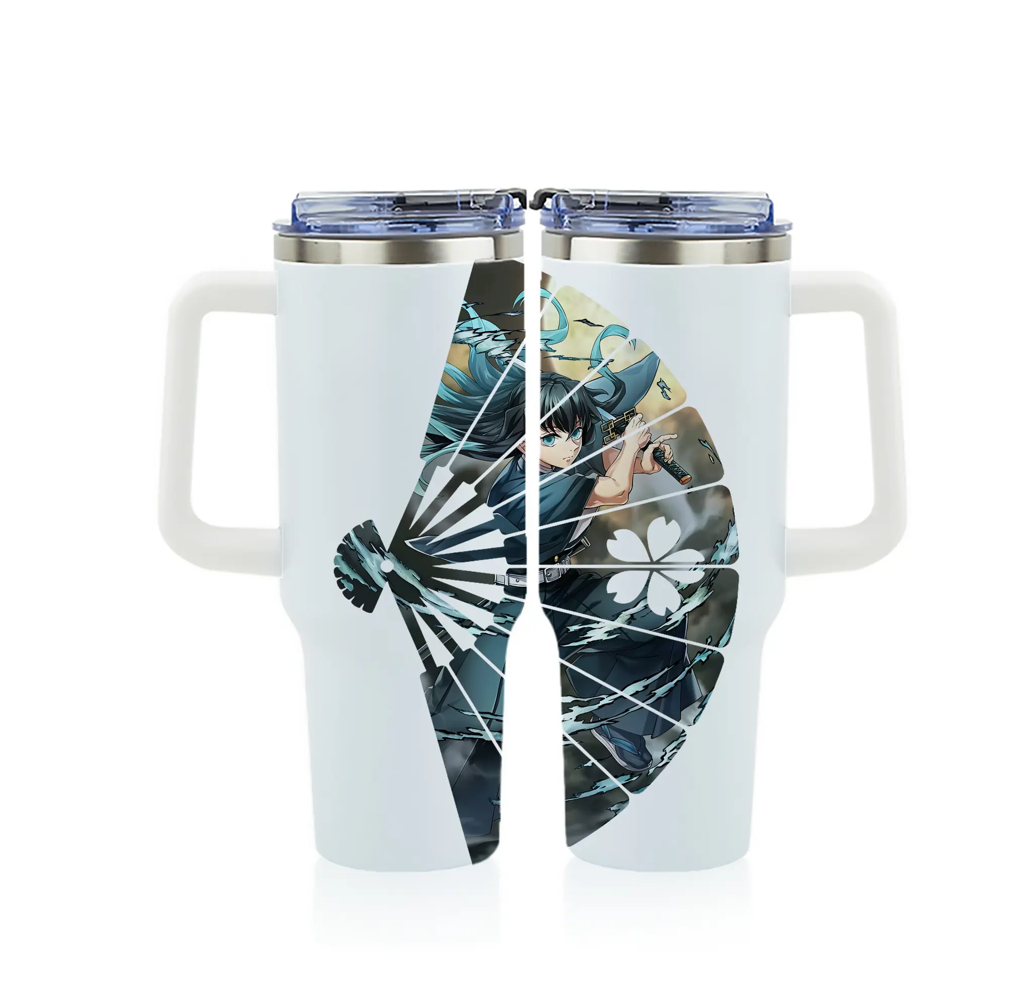 鬼滅の刃 グッズ,時透 無一郎 - 1200mL フルプリント車用タンブラー ・ 304ステンレス 内側 ・ 201ステンレス 外側 ・ 保温 保冷 ・ 通勤 ドライブ アウトドア用