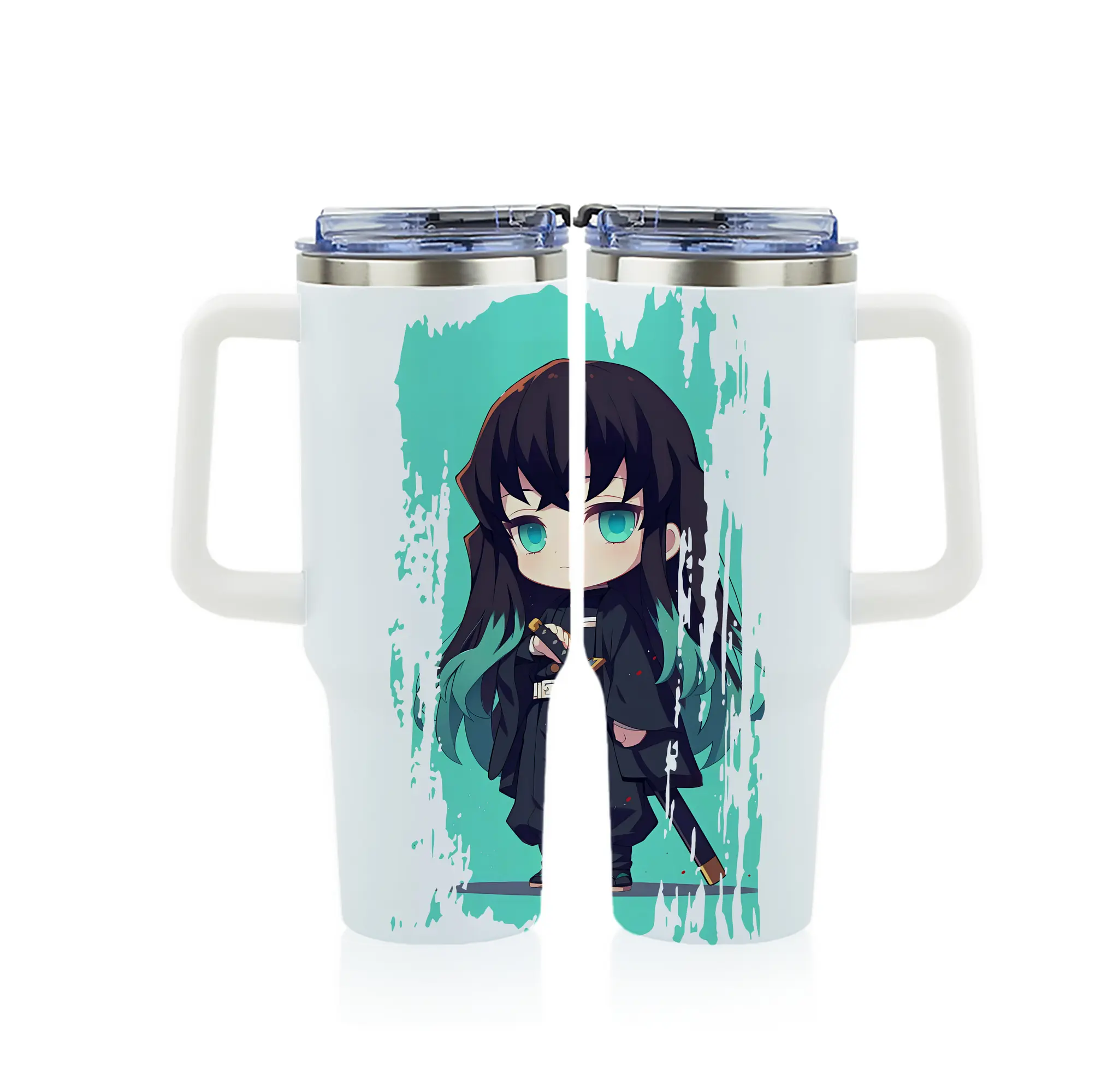 鬼滅の刃 グッズ,時透 無一郎 - 1200mL フルプリント車用タンブラー ・ 304ステンレス 内側 ・ 201ステンレス 外側 ・ 保温 保冷 ・ 通勤 ドライブ アウトドア用