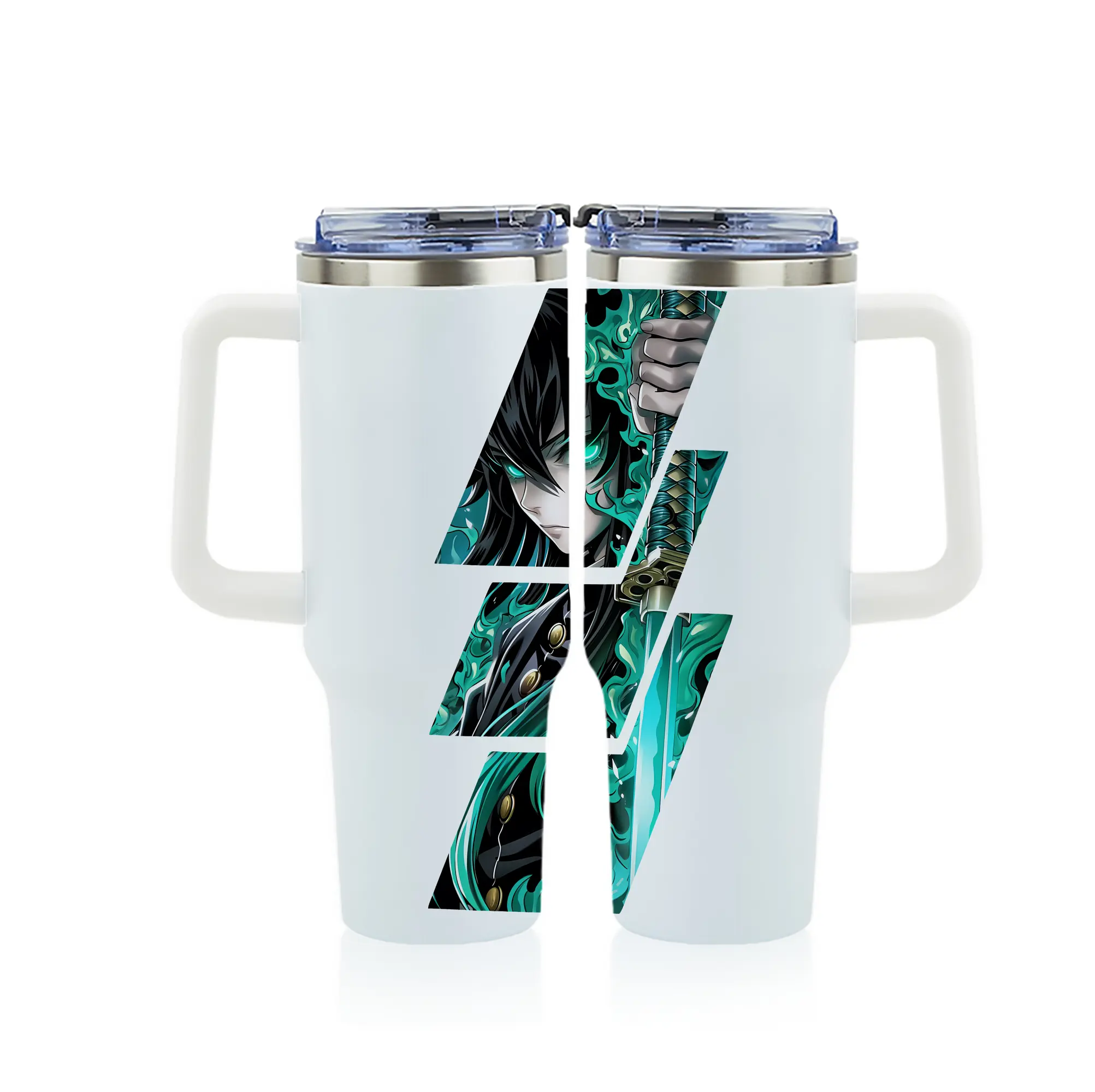 鬼滅の刃 グッズ,時透 無一郎 - 1200mL フルプリント車用タンブラー ・ 304ステンレス 内側 ・ 201ステンレス 外側 ・ 保温 保冷 ・ 通勤 ドライブ アウトドア用