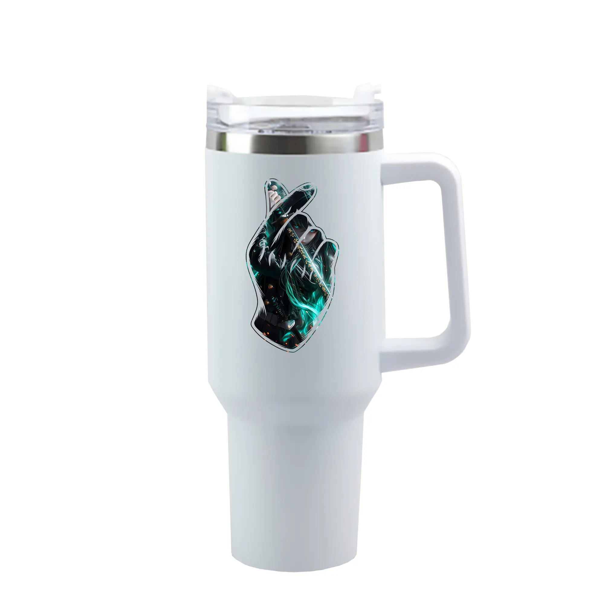 鬼滅の刃 グッズ,時透 無一郎 - 1200mL 車用タンブラー ・ クリスタルステッカー ・ 304ステンレス 内側 ・ 201ステンレス 外側 ・ 保温 保冷 ・ ハンドル＆ストロー付き ・ 通勤 ドライブ アウトドア用