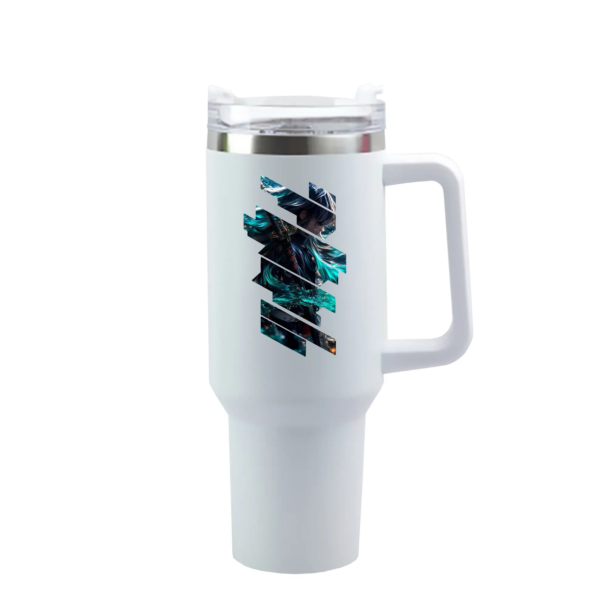 鬼滅の刃 グッズ,時透 無一郎 - 1200mL 車用タンブラー ・ クリスタルステッカー ・ 304ステンレス 内側 ・ 201ステンレス 外側 ・ 保温 保冷 ・ ハンドル＆ストロー付き ・ 通勤 ドライブ アウトドア用