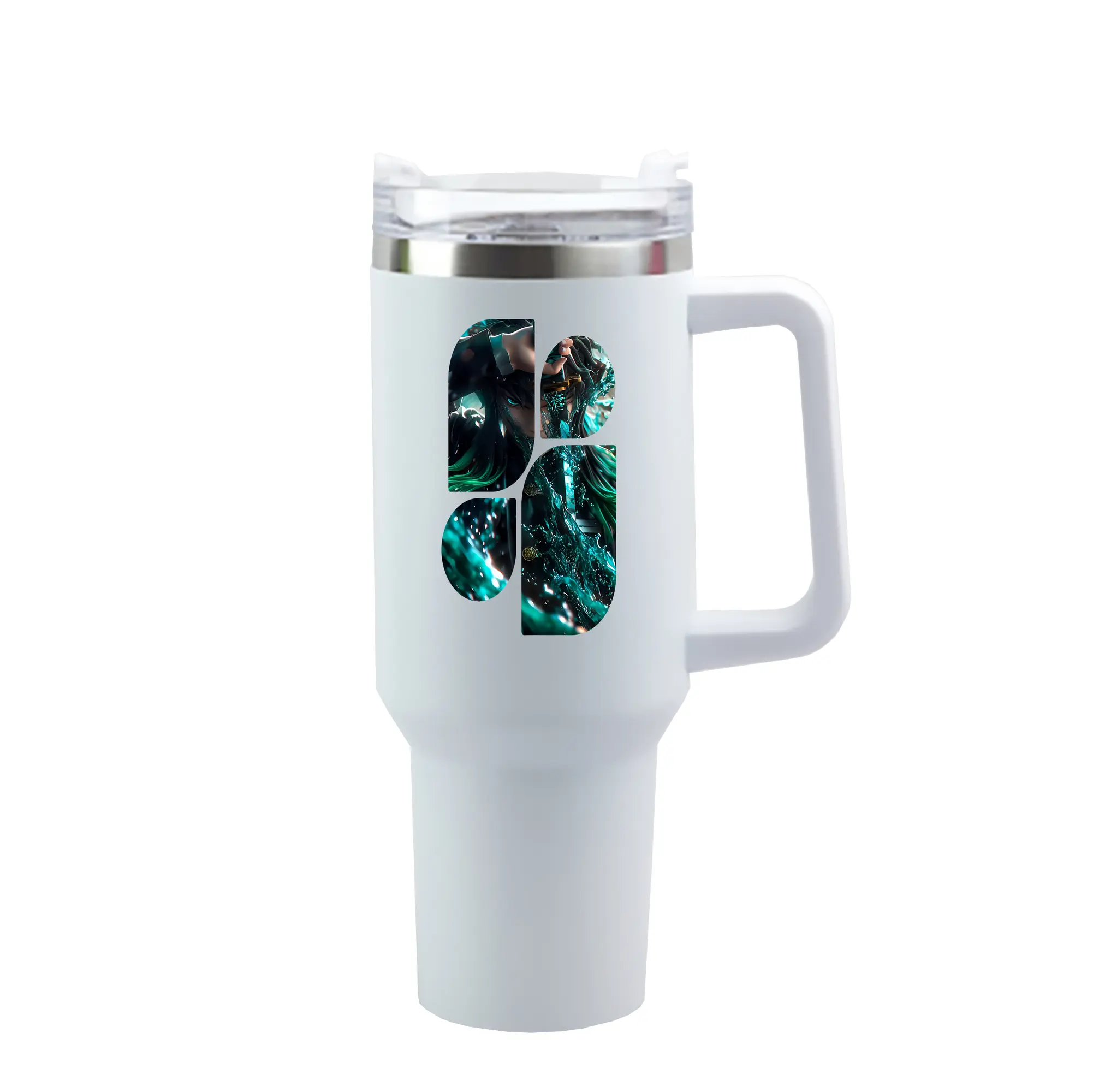 鬼滅の刃 グッズ,時透 無一郎 - 1200mL 車用タンブラー ・ クリスタルステッカー ・ 304ステンレス 内側 ・ 201ステンレス 外側 ・ 保温 保冷 ・ ハンドル＆ストロー付き ・ 通勤 ドライブ アウトドア用