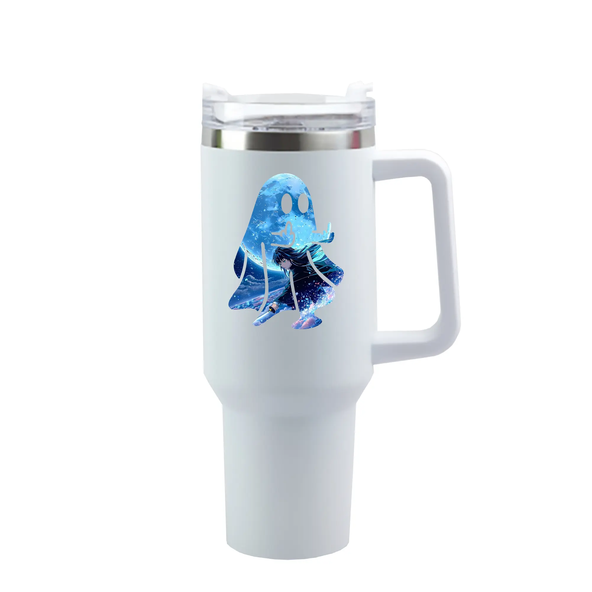 鬼滅の刃 グッズ,時透 無一郎 - 1200mL 車用タンブラー ・ クリスタルステッカー ・ 304ステンレス 内側 ・ 201ステンレス 外側 ・ 保温 保冷 ・ ハンドル＆ストロー付き ・ 通勤 ドライブ アウトドア用