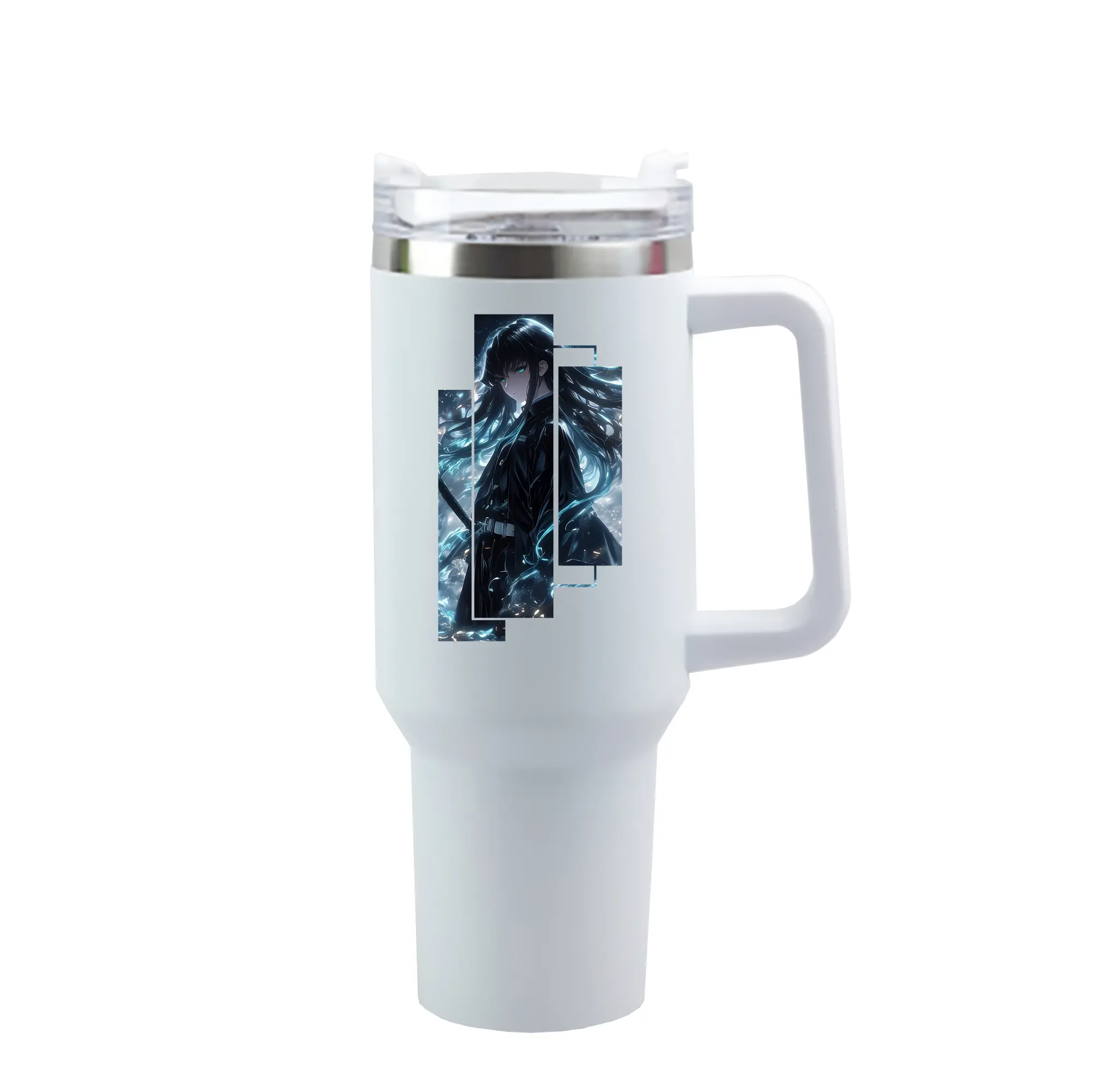 鬼滅の刃 グッズ,時透 無一郎 - 1200mL 車用タンブラー ・ クリスタルステッカー ・ 304ステンレス 内側 ・ 201ステンレス 外側 ・ 保温 保冷 ・ ハンドル＆ストロー付き ・ 通勤 ドライブ アウトドア用