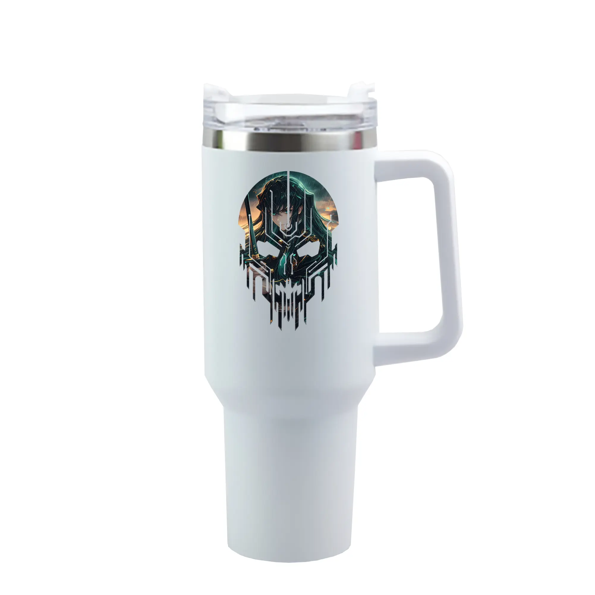 鬼滅の刃 グッズ,時透 無一郎 - 1200mL 車用タンブラー ・ クリスタルステッカー ・ 304ステンレス 内側 ・ 201ステンレス 外側 ・ 保温 保冷 ・ ハンドル＆ストロー付き ・ 通勤 ドライブ アウトドア用