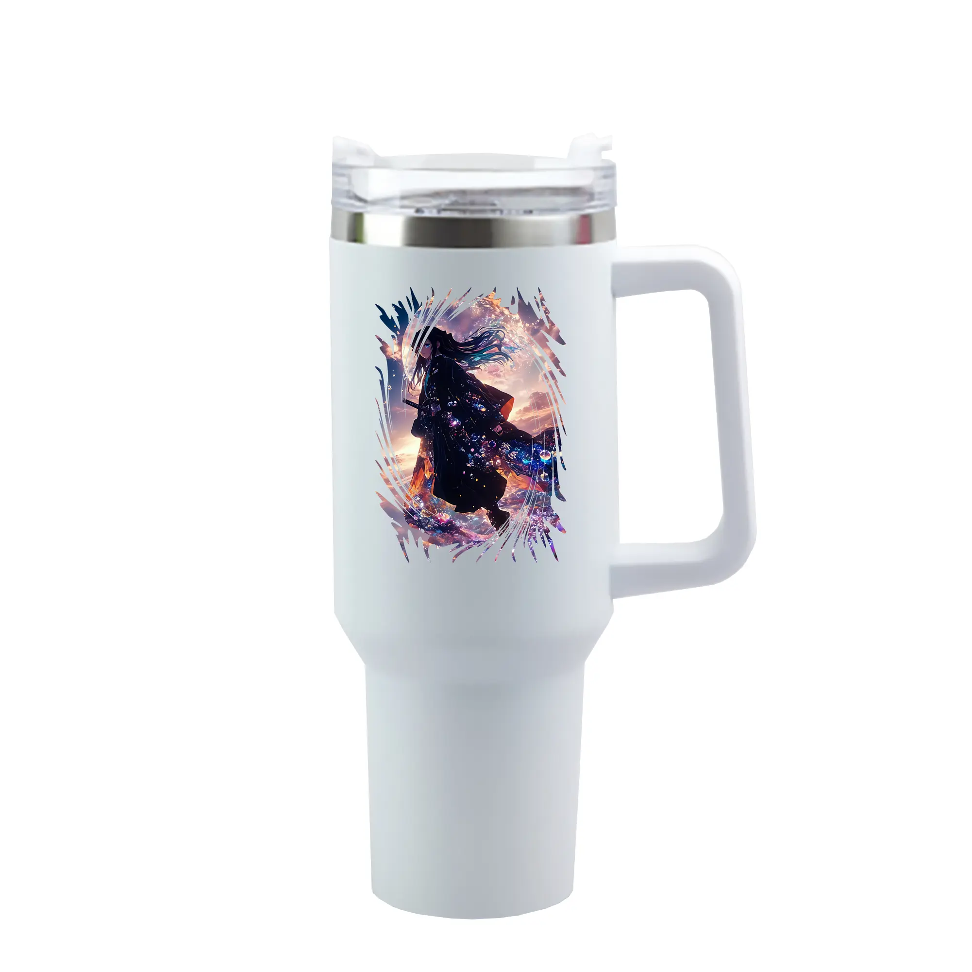 鬼滅の刃 グッズ,時透 無一郎 - 1200mL 車用タンブラー ・ クリスタルステッカー ・ 304ステンレス 内側 ・ 201ステンレス 外側 ・ 保温 保冷 ・ ハンドル＆ストロー付き ・ 通勤 ドライブ アウトドア用