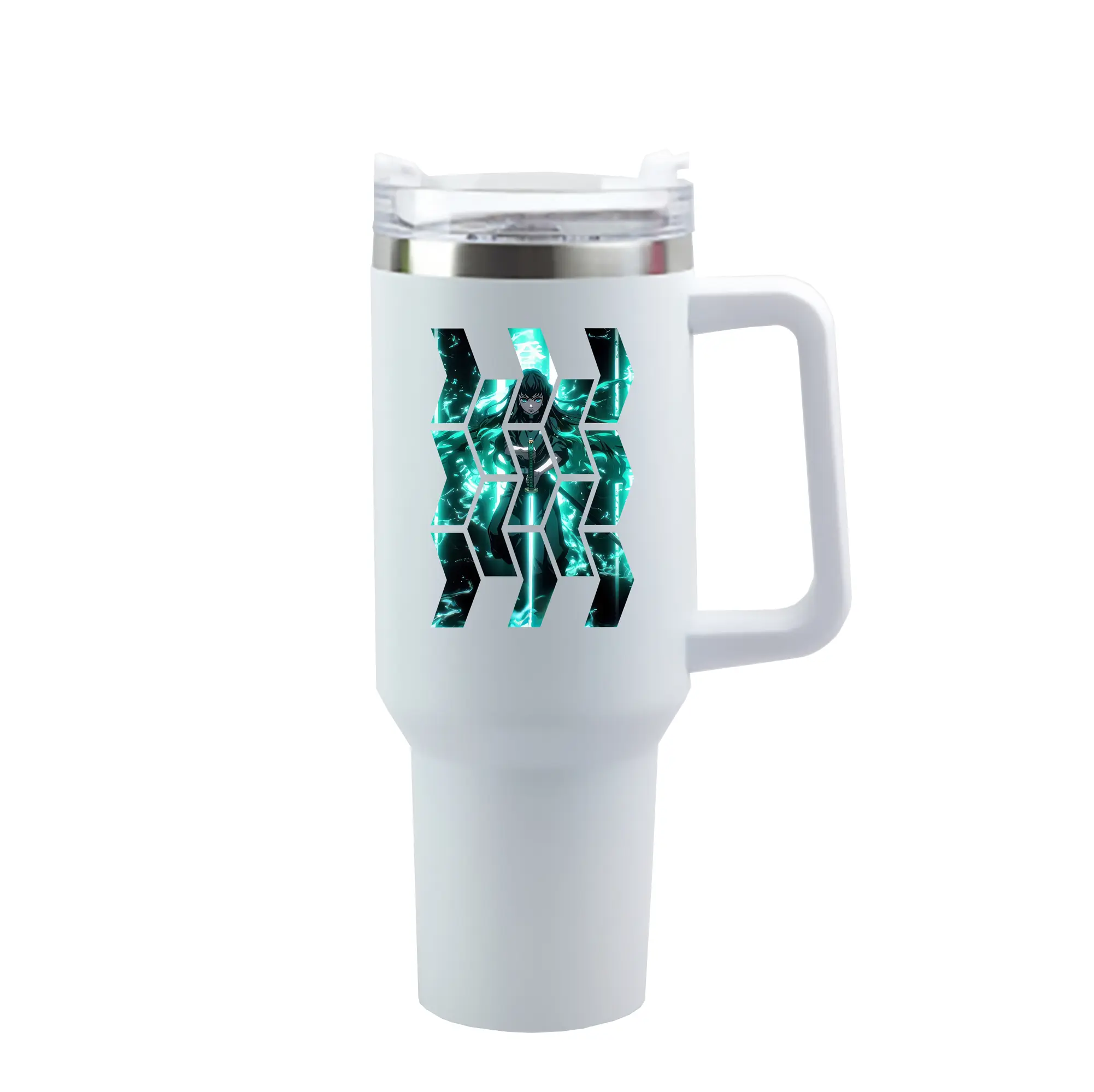 鬼滅の刃 グッズ,時透 無一郎 - 1200mL 車用タンブラー ・ クリスタルステッカー ・ 304ステンレス 内側 ・ 201ステンレス 外側 ・ 保温 保冷 ・ ハンドル＆ストロー付き ・ 通勤 ドライブ アウトドア用