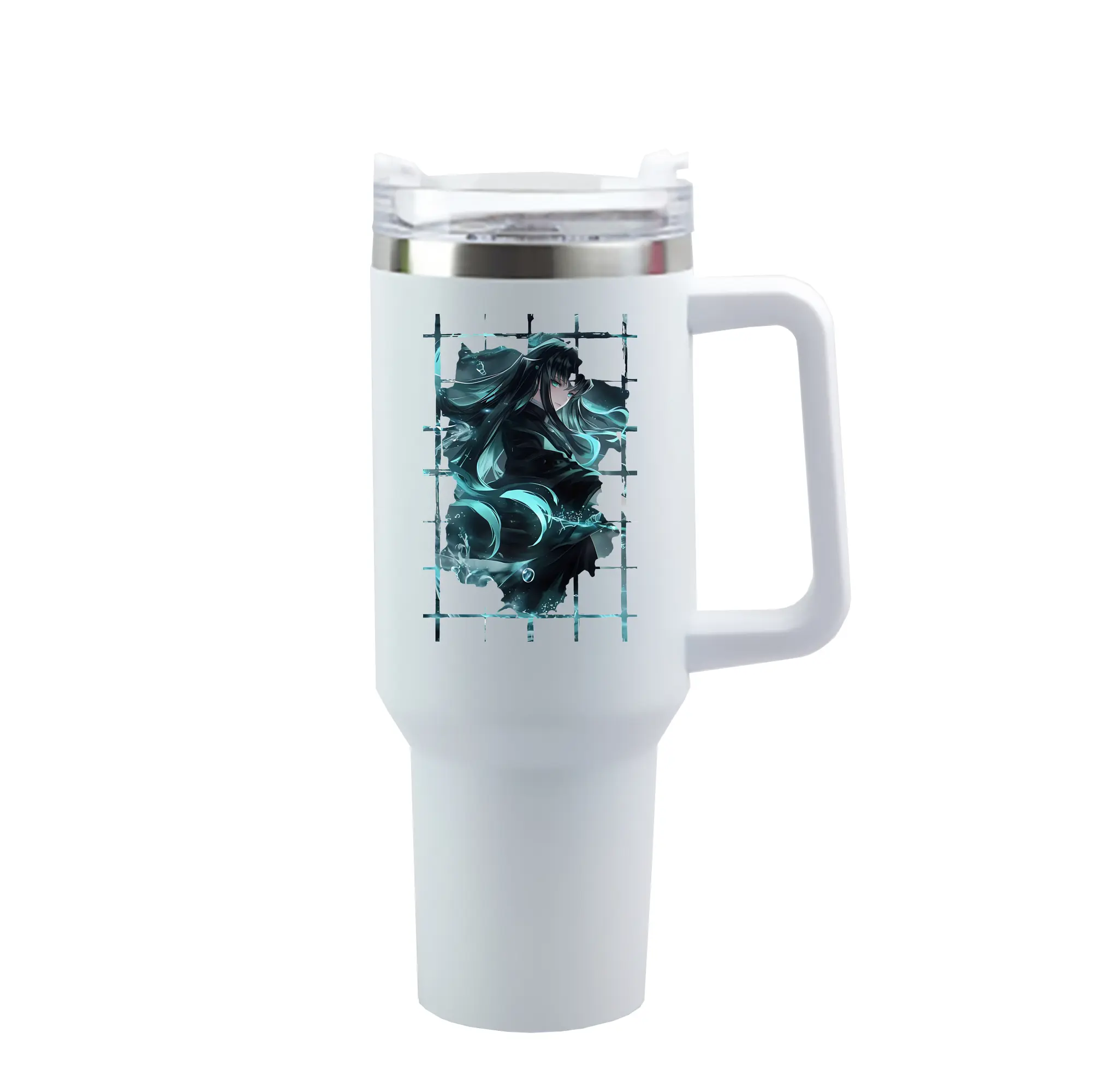 鬼滅の刃 グッズ,時透 無一郎 - 1200mL 車用タンブラー ・ クリスタルステッカー ・ 304ステンレス 内側 ・ 201ステンレス 外側 ・ 保温 保冷 ・ ハンドル＆ストロー付き ・ 通勤 ドライブ アウトドア用