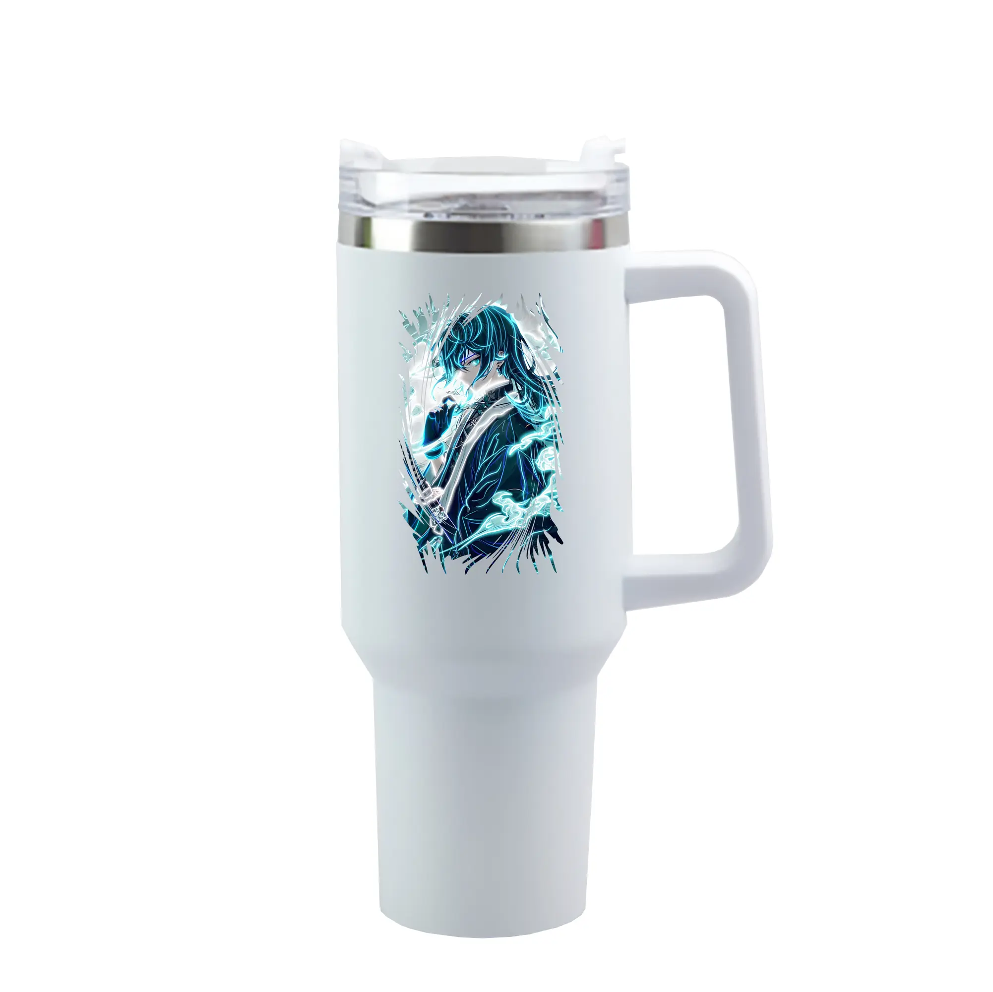鬼滅の刃 グッズ,時透 無一郎 - 1200mL 車用タンブラー ・ クリスタルステッカー ・ 304ステンレス 内側 ・ 201ステンレス 外側 ・ 保温 保冷 ・ ハンドル＆ストロー付き ・ 通勤 ドライブ アウトドア用