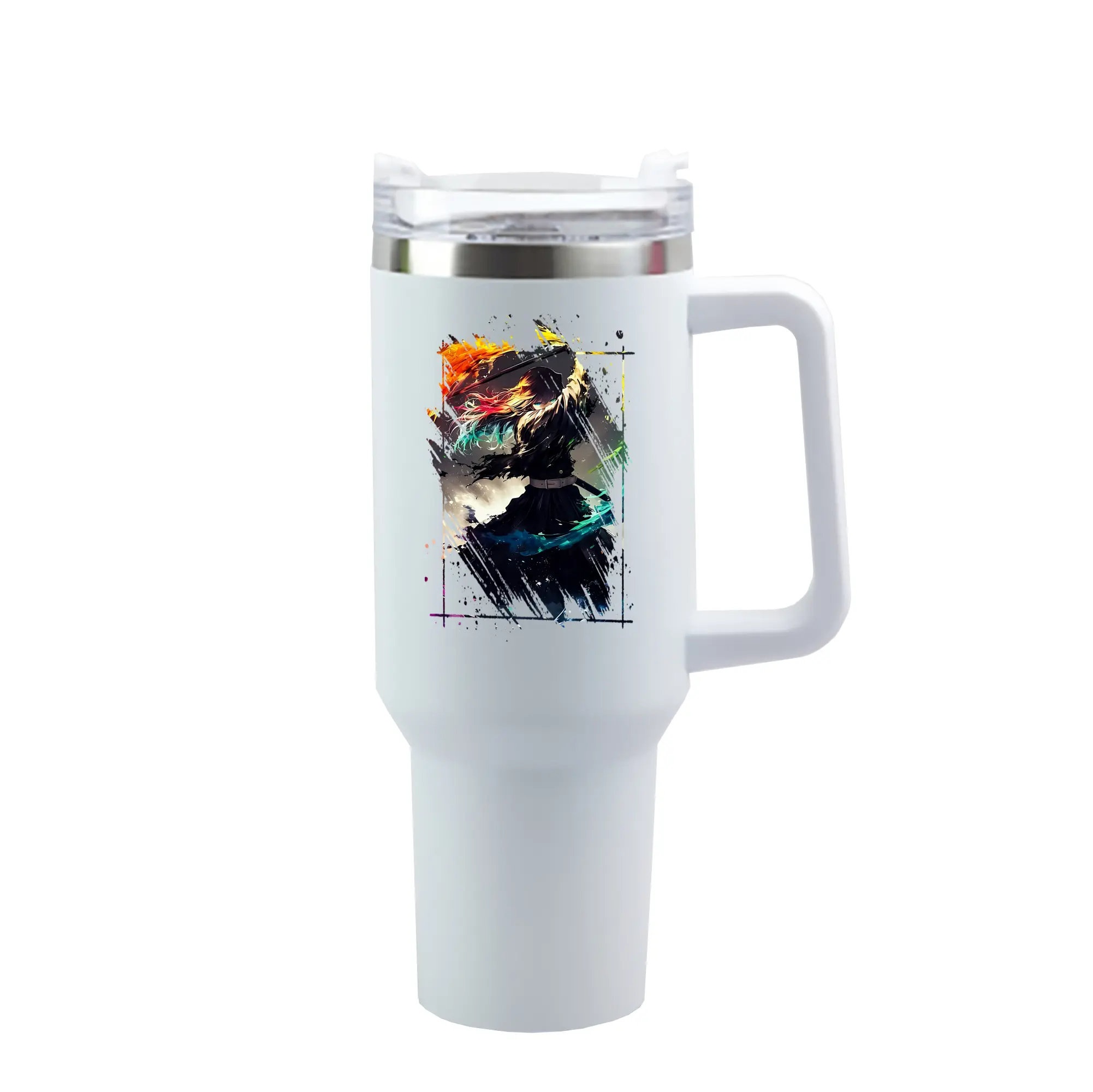 鬼滅の刃 グッズ,時透 無一郎 - 1200mL 車用タンブラー ・ クリスタルステッカー ・ 304ステンレス 内側 ・ 201ステンレス 外側 ・ 保温 保冷 ・ ハンドル＆ストロー付き ・ 通勤 ドライブ アウトドア用