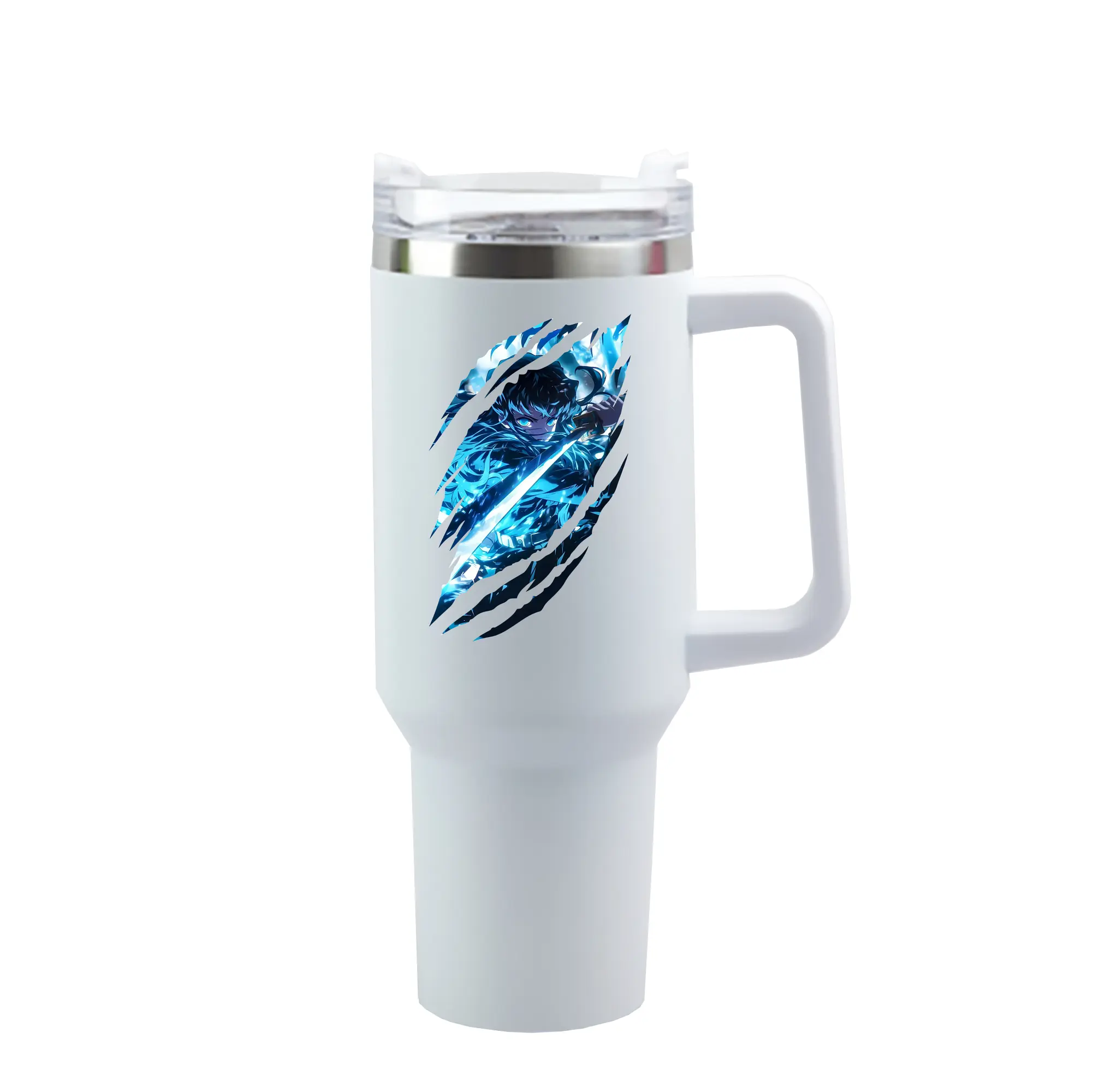 鬼滅の刃 グッズ,時透 無一郎 - 1200mL 車用タンブラー ・ クリスタルステッカー ・ 304ステンレス 内側 ・ 201ステンレス 外側 ・ 保温 保冷 ・ ハンドル＆ストロー付き ・ 通勤 ドライブ アウトドア用