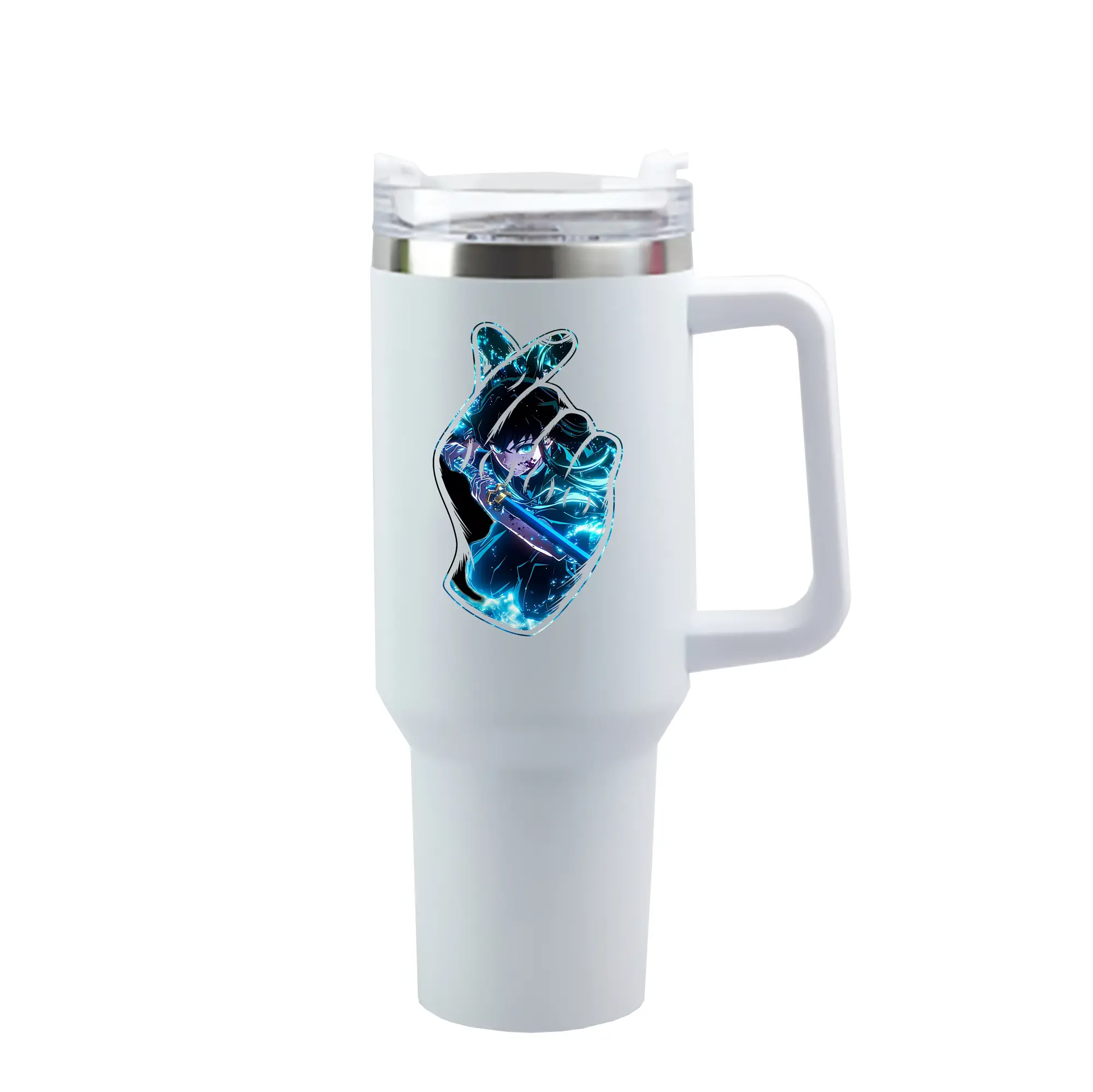 鬼滅の刃 グッズ,時透 無一郎 - 1200mL 車用タンブラー ・ クリスタルステッカー ・ 304ステンレス 内側 ・ 201ステンレス 外側 ・ 保温 保冷 ・ ハンドル＆ストロー付き ・ 通勤 ドライブ アウトドア用