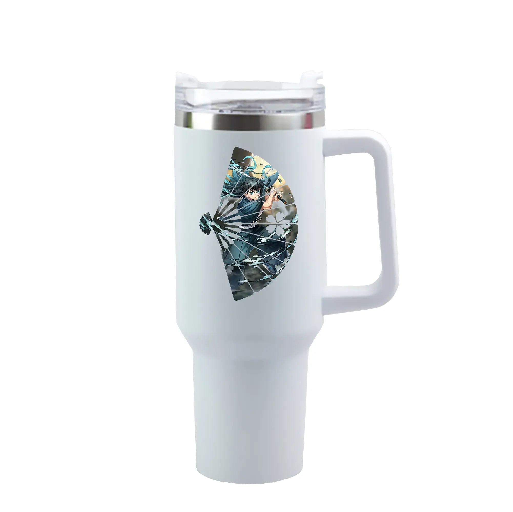 鬼滅の刃 グッズ,時透 無一郎 - 1200mL 車用タンブラー ・ クリスタルステッカー ・ 304ステンレス 内側 ・ 201ステンレス 外側 ・ 保温 保冷 ・ ハンドル＆ストロー付き ・ 通勤 ドライブ アウトドア用