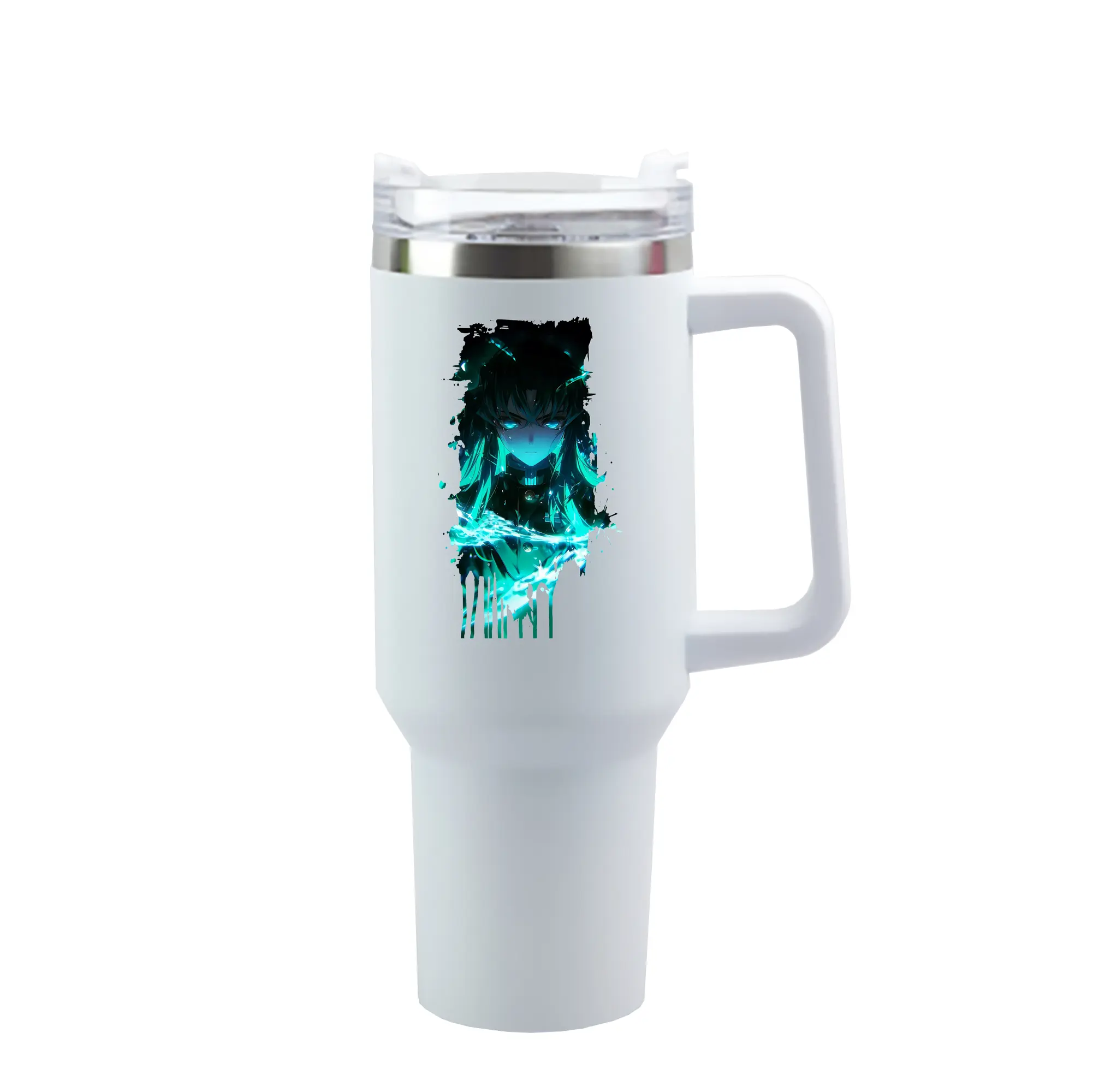 鬼滅の刃 グッズ,時透 無一郎 - 1200mL 車用タンブラー ・ クリスタルステッカー ・ 304ステンレス 内側 ・ 201ステンレス 外側 ・ 保温 保冷 ・ ハンドル＆ストロー付き ・ 通勤 ドライブ アウトドア用