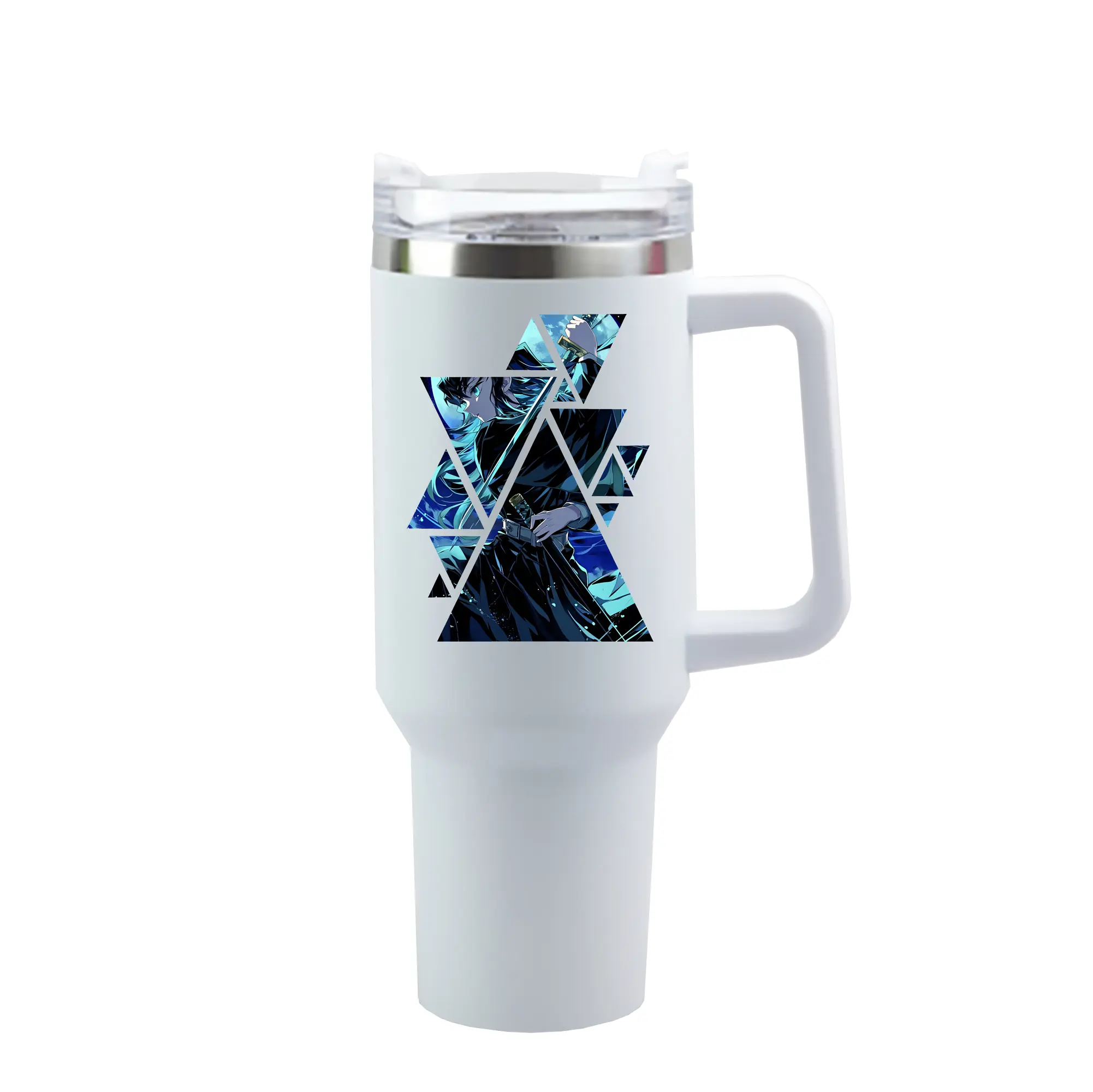 鬼滅の刃 グッズ,時透 無一郎 - 1200mL 車用タンブラー ・ クリスタルステッカー ・ 304ステンレス 内側 ・ 201ステンレス 外側 ・ 保温 保冷 ・ ハンドル＆ストロー付き ・ 通勤 ドライブ アウトドア用