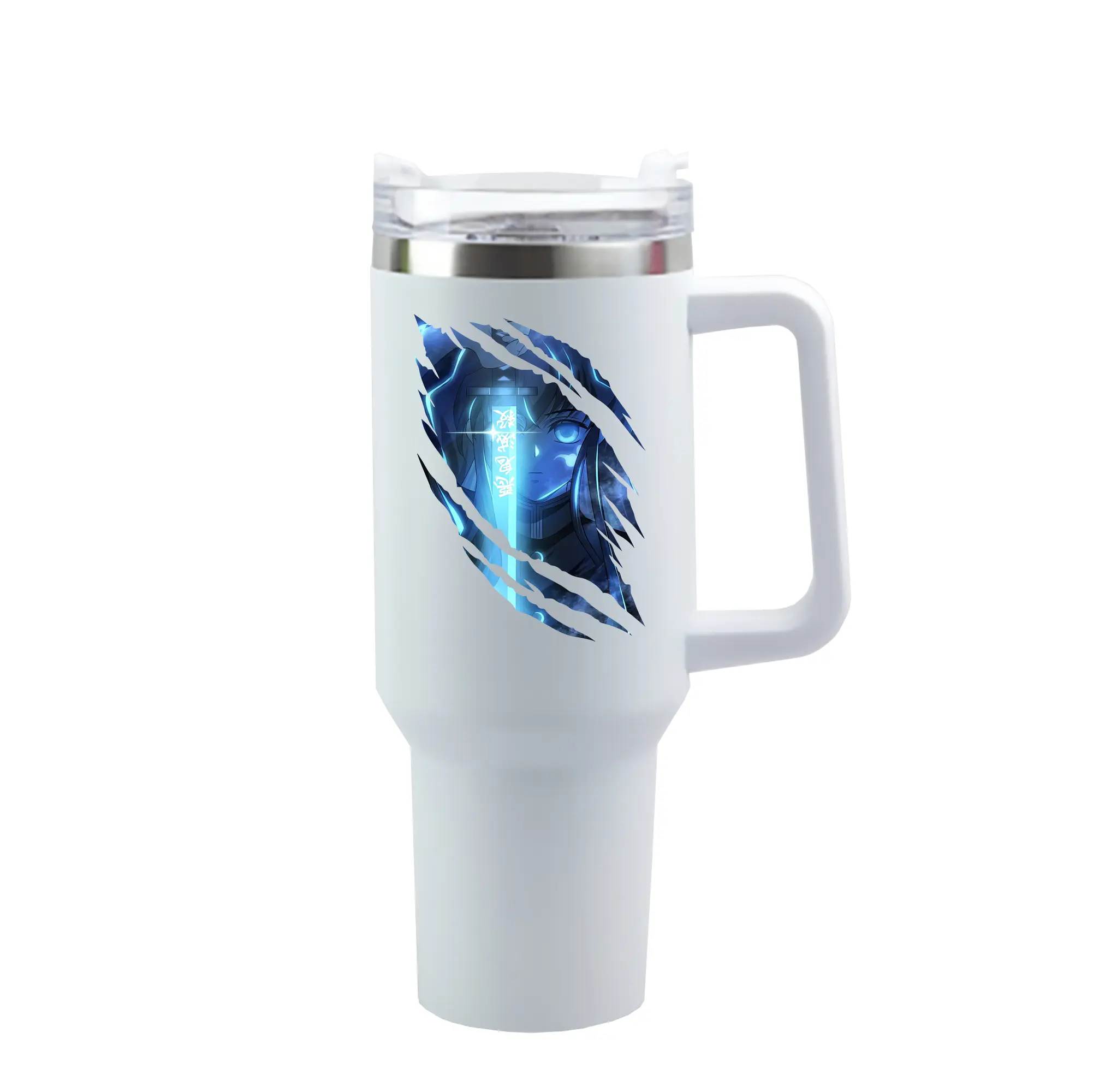 鬼滅の刃 グッズ,時透 無一郎 - 1200mL 車用タンブラー ・ クリスタルステッカー ・ 304ステンレス 内側 ・ 201ステンレス 外側 ・ 保温 保冷 ・ ハンドル＆ストロー付き ・ 通勤 ドライブ アウトドア用