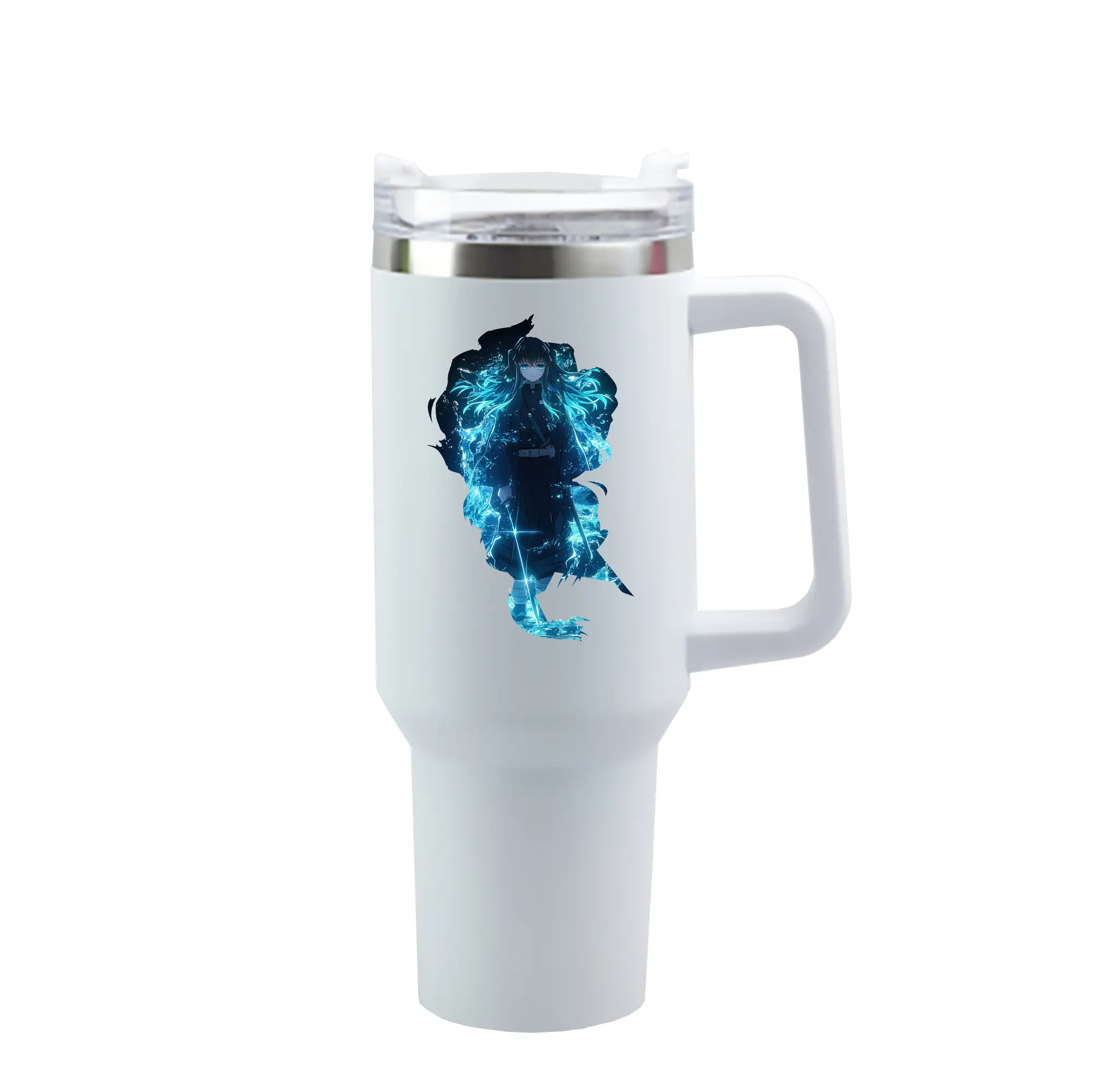 鬼滅の刃 グッズ,時透 無一郎 - 1200mL 車用タンブラー ・ クリスタルステッカー ・ 304ステンレス 内側 ・ 201ステンレス 外側 ・ 保温 保冷 ・ ハンドル＆ストロー付き ・ 通勤 ドライブ アウトドア用