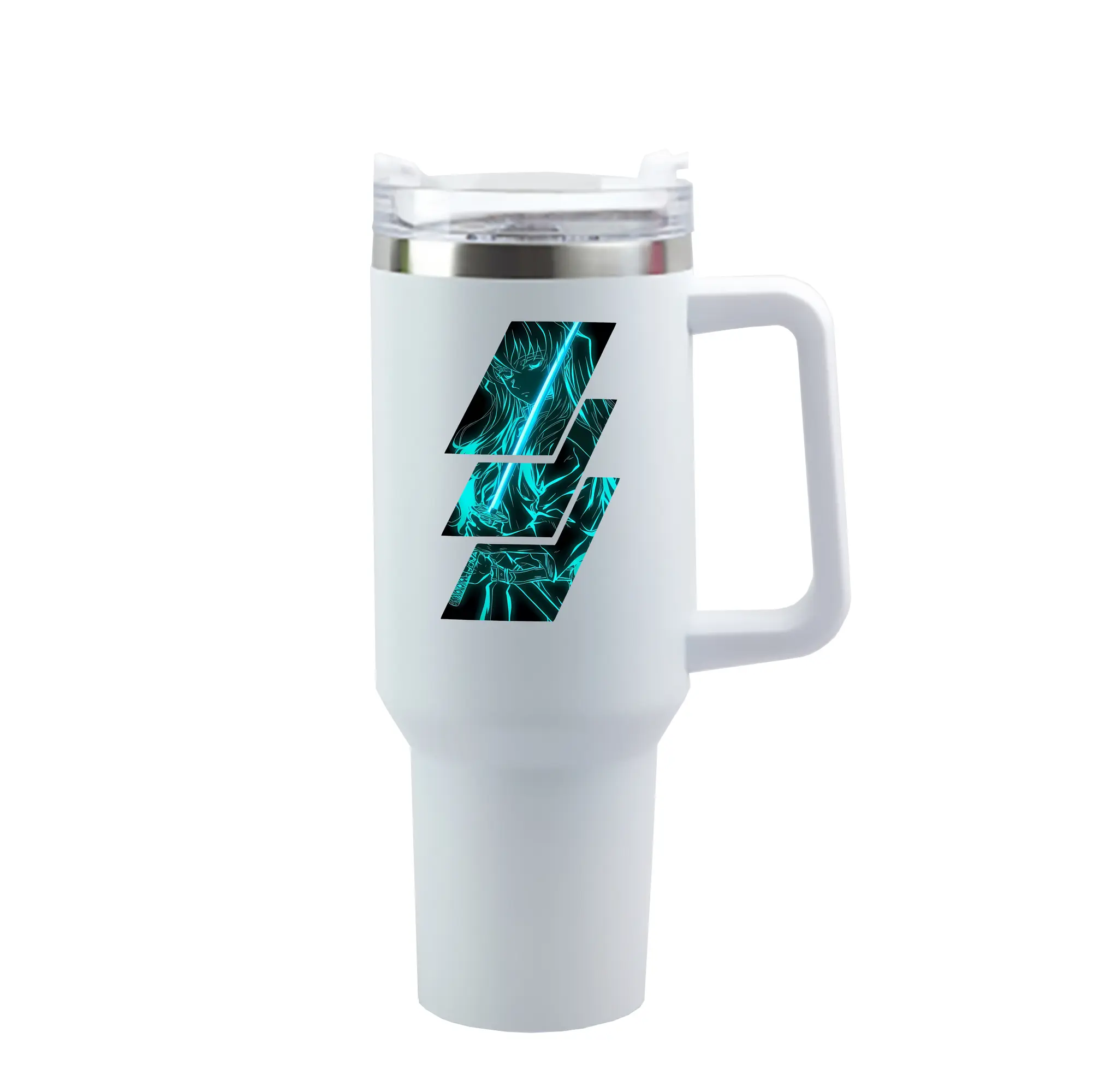 鬼滅の刃 グッズ,時透 無一郎 - 1200mL 車用タンブラー ・ クリスタルステッカー ・ 304ステンレス 内側 ・ 201ステンレス 外側 ・ 保温 保冷 ・ ハンドル＆ストロー付き ・ 通勤 ドライブ アウトドア用