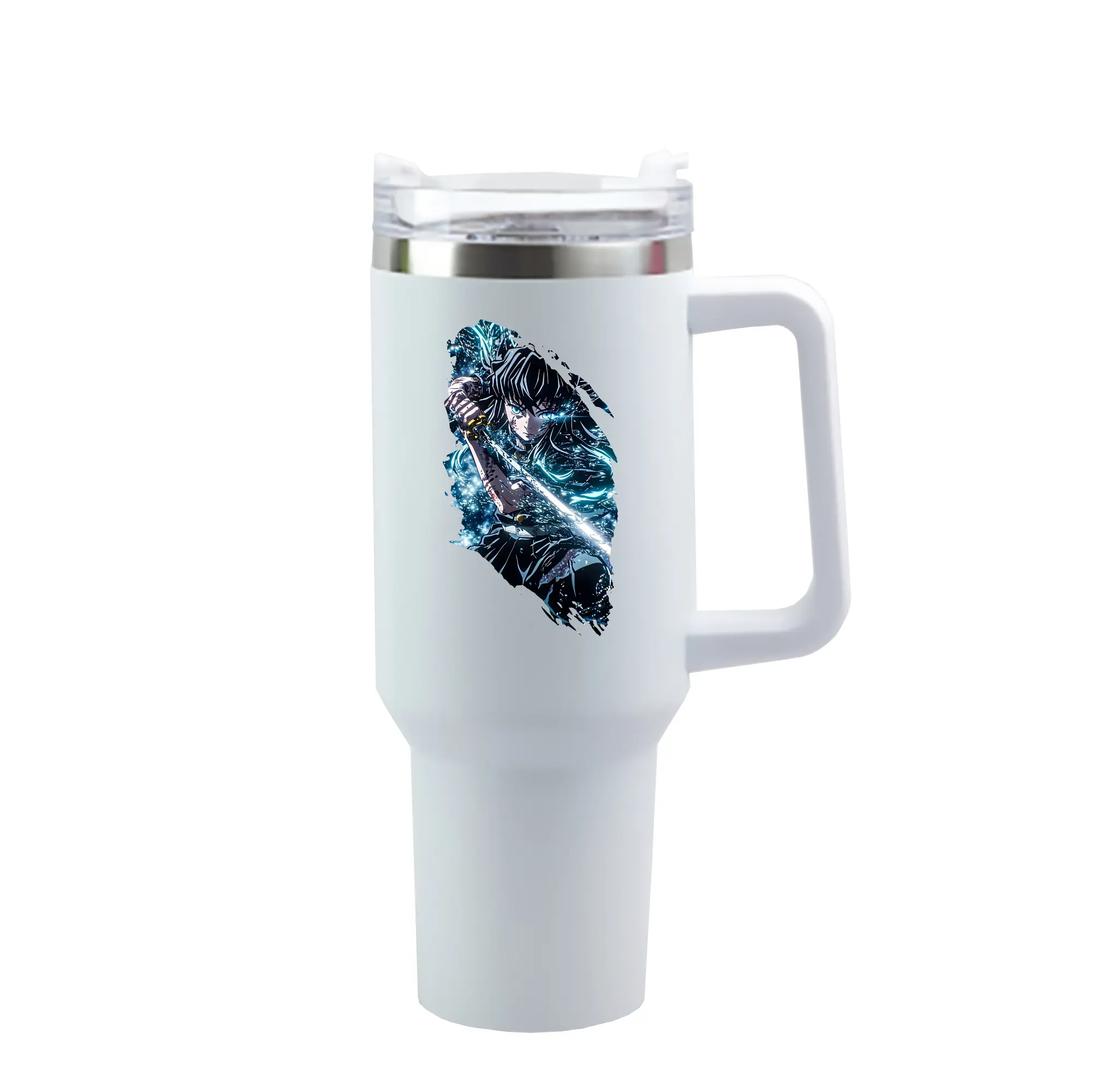 鬼滅の刃 グッズ,時透 無一郎 - 1200mL 車用タンブラー ・ クリスタルステッカー ・ 304ステンレス 内側 ・ 201ステンレス 外側 ・ 保温 保冷 ・ ハンドル＆ストロー付き ・ 通勤 ドライブ アウトドア用