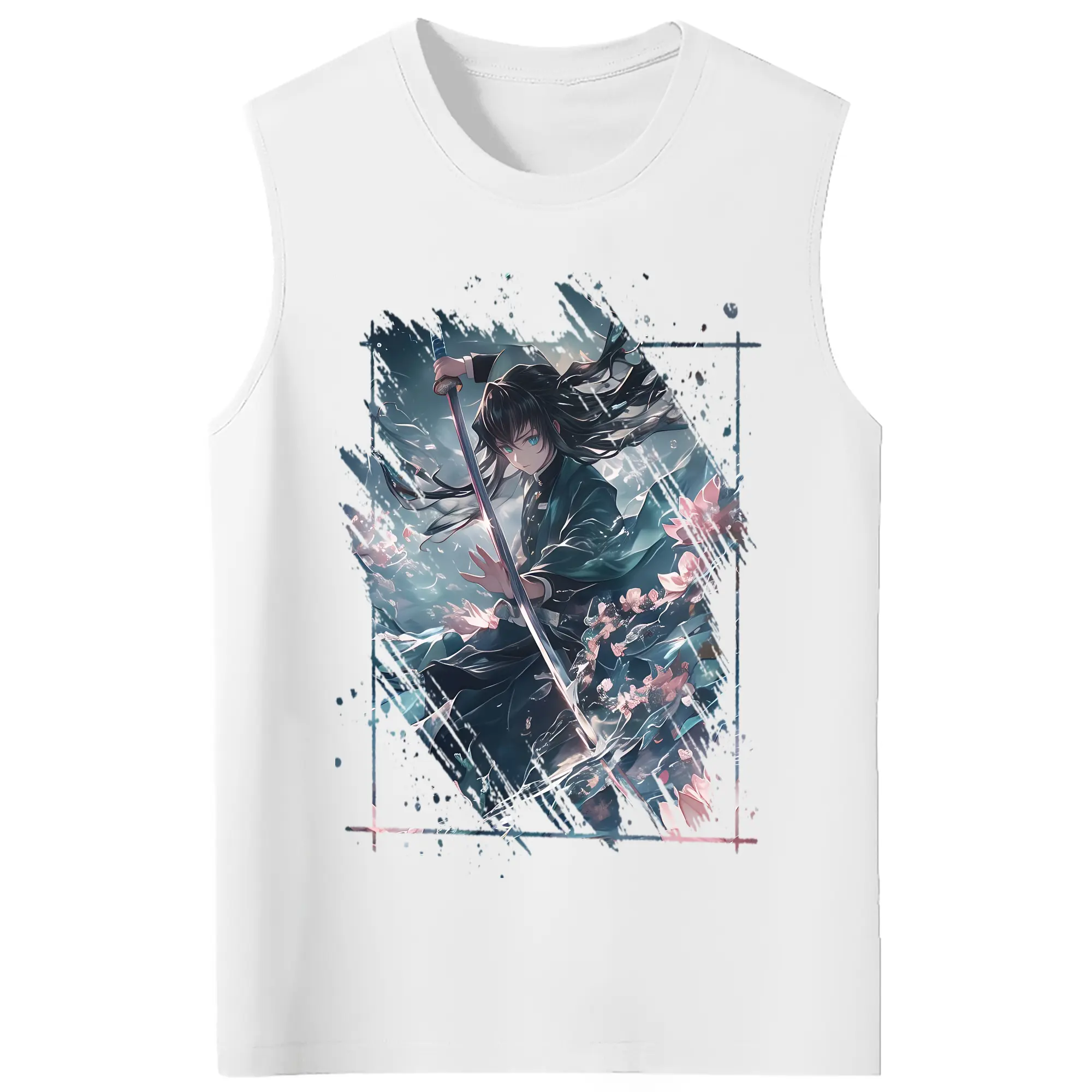 鬼滅の刃 グッズ,時透 無一郎 - コットン100％ タンクトップ ・ フロントプリント ・ タイトフィット ・ 快適 通気性 ・ スポーツ カジュアル 散歩用
