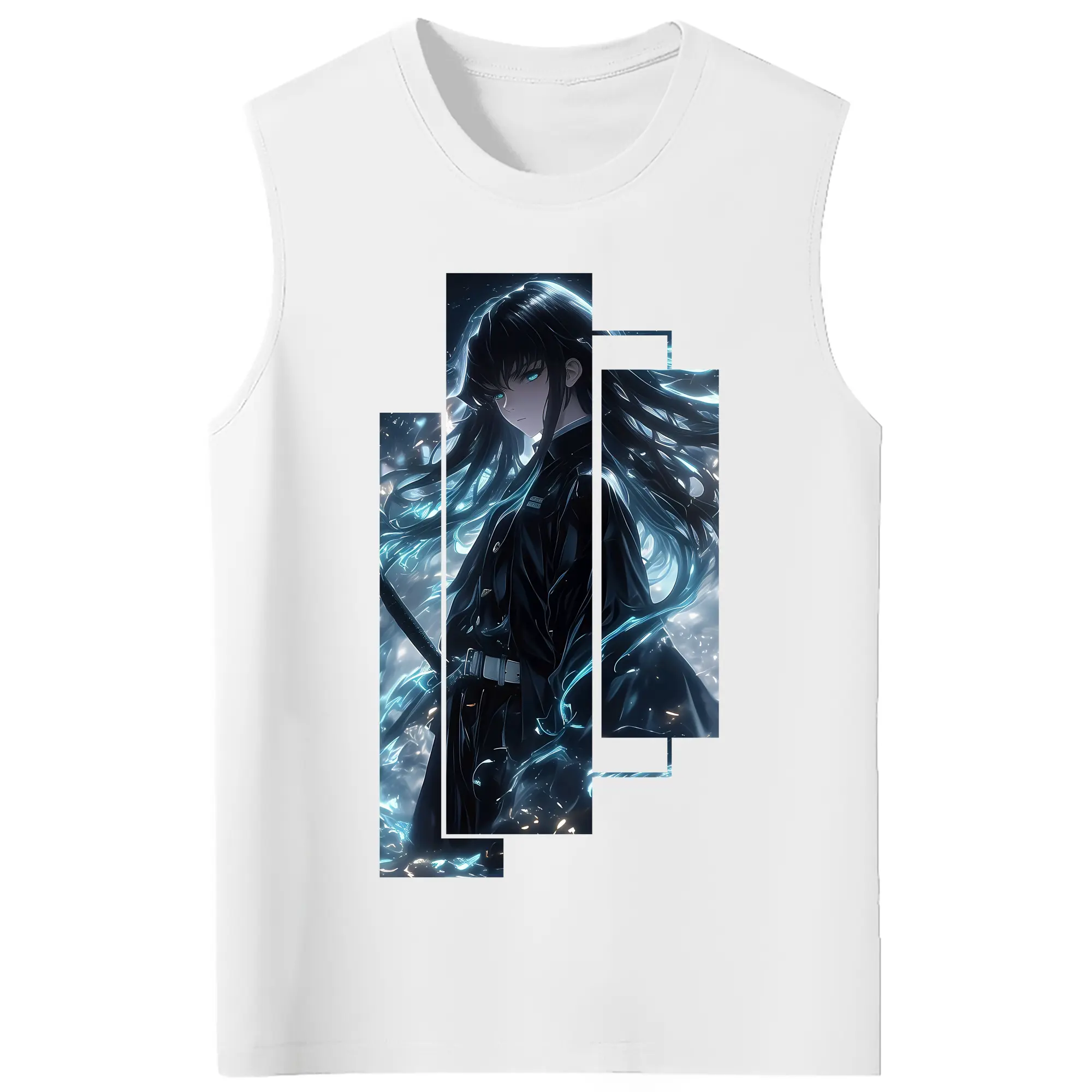 鬼滅の刃 グッズ,時透 無一郎 - コットン100％ タンクトップ ・ フロントプリント ・ タイトフィット ・ 快適 通気性 ・ スポーツ カジュアル 散歩用