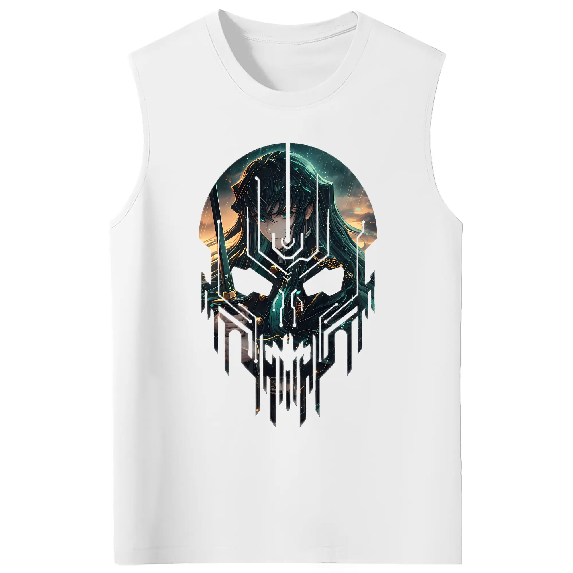 鬼滅の刃 グッズ,時透 無一郎 - コットン100％ タンクトップ ・ フロントプリント ・ タイトフィット ・ 快適 通気性 ・ スポーツ カジュアル 散歩用