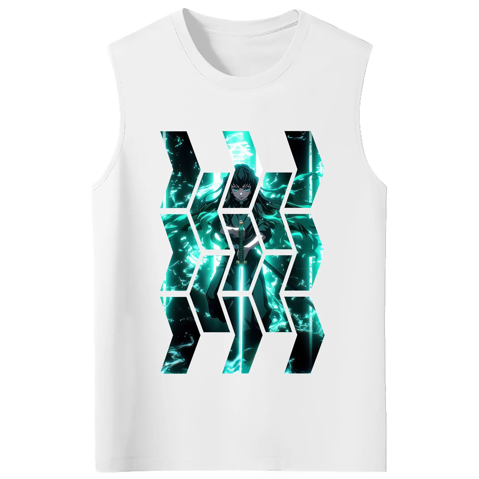鬼滅の刃 グッズ,時透 無一郎 - コットン100％ タンクトップ ・ フロントプリント ・ タイトフィット ・ 快適 通気性 ・ スポーツ カジュアル 散歩用