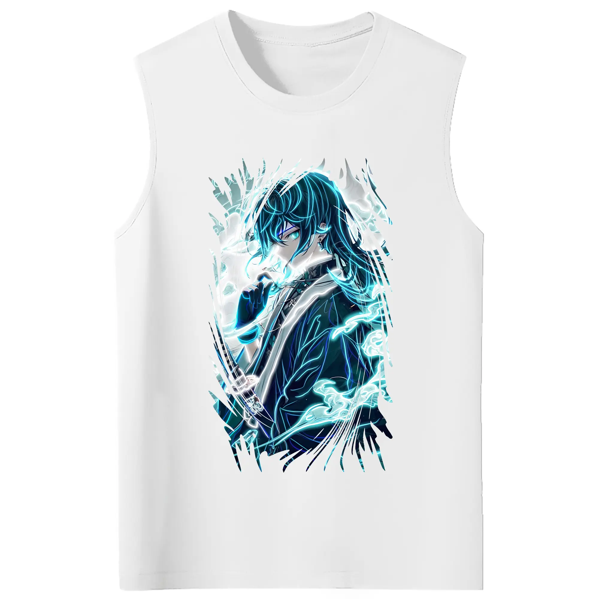 鬼滅の刃 グッズ,時透 無一郎 - コットン100％ タンクトップ ・ フロントプリント ・ タイトフィット ・ 快適 通気性 ・ スポーツ カジュアル 散歩用