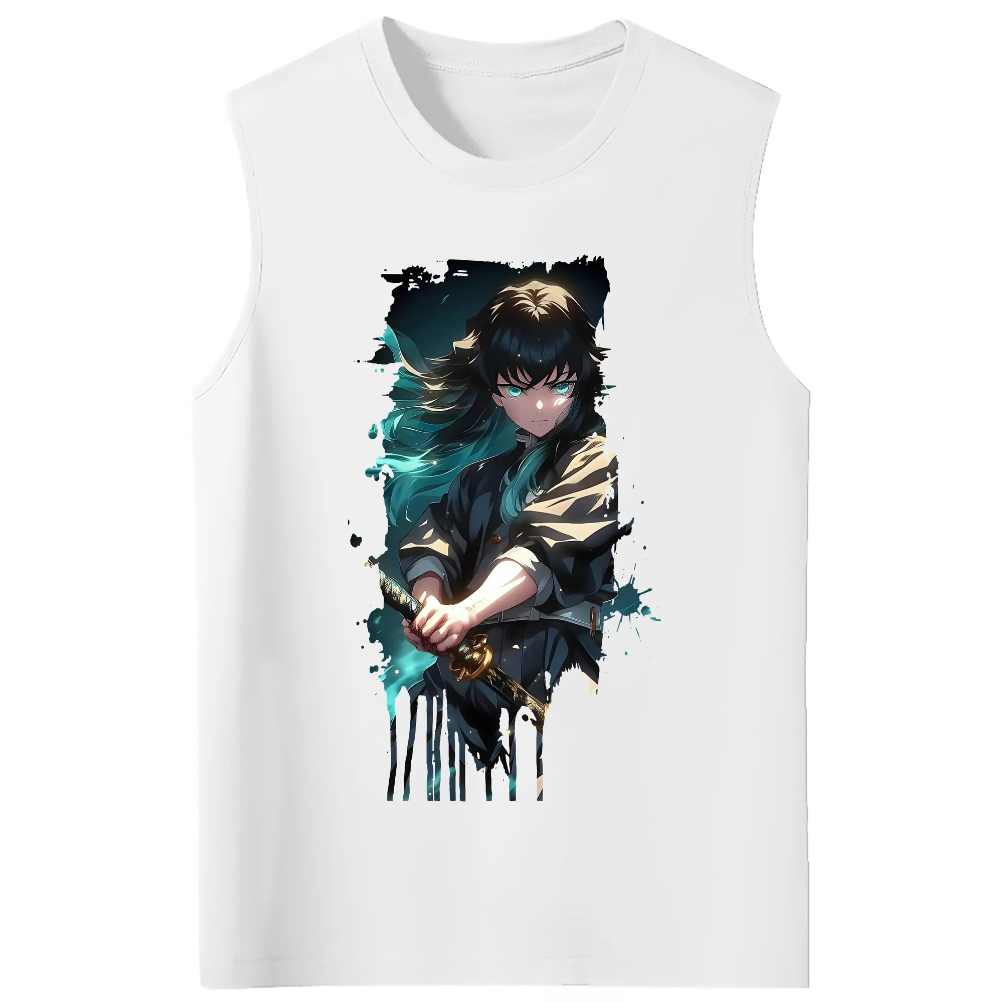 鬼滅の刃 グッズ,時透 無一郎 - コットン100％ タンクトップ ・ フロントプリント ・ タイトフィット ・ 快適 通気性 ・ スポーツ カジュアル 散歩用