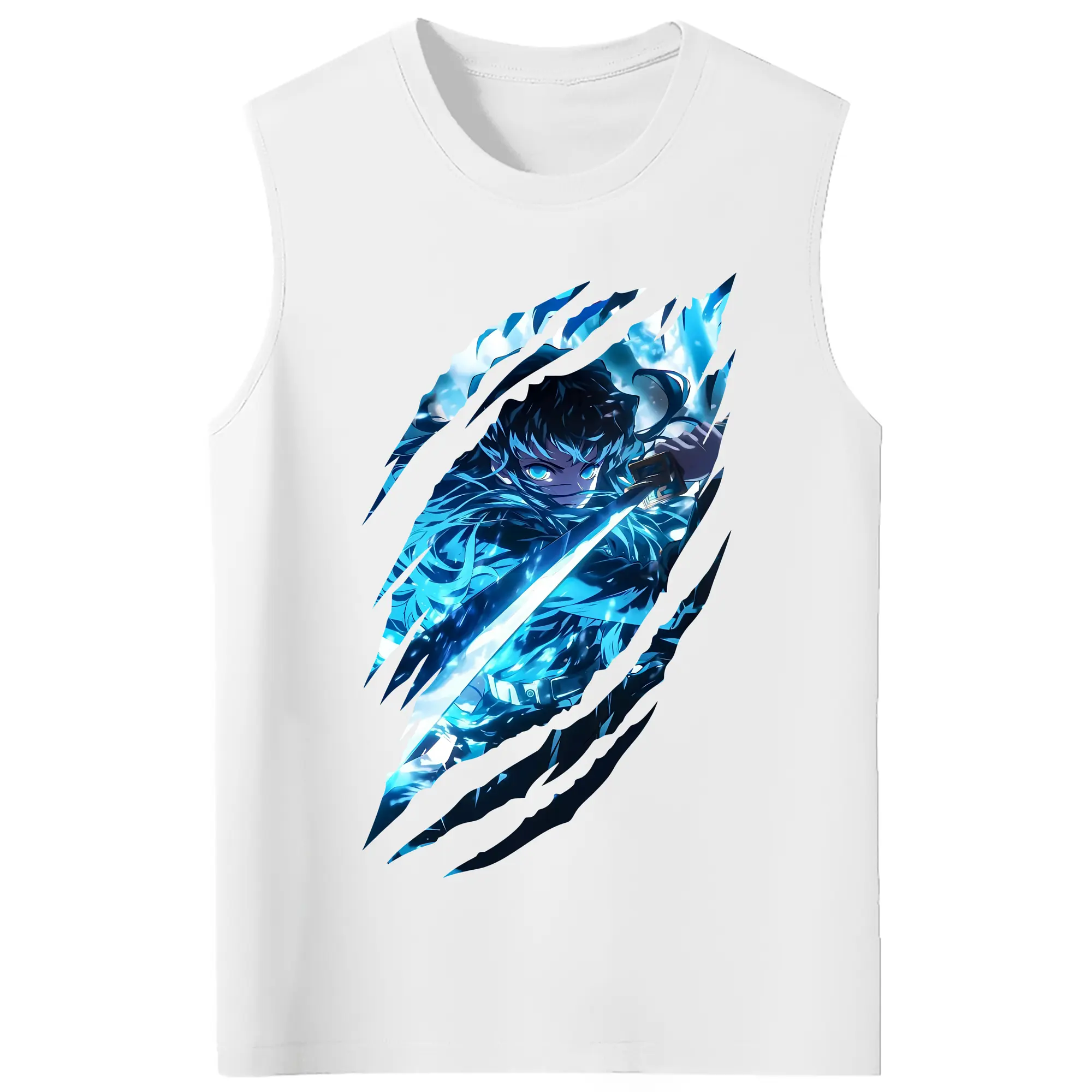 鬼滅の刃 グッズ,時透 無一郎 - コットン100％ タンクトップ ・ フロントプリント ・ タイトフィット ・ 快適 通気性 ・ スポーツ カジュアル 散歩用